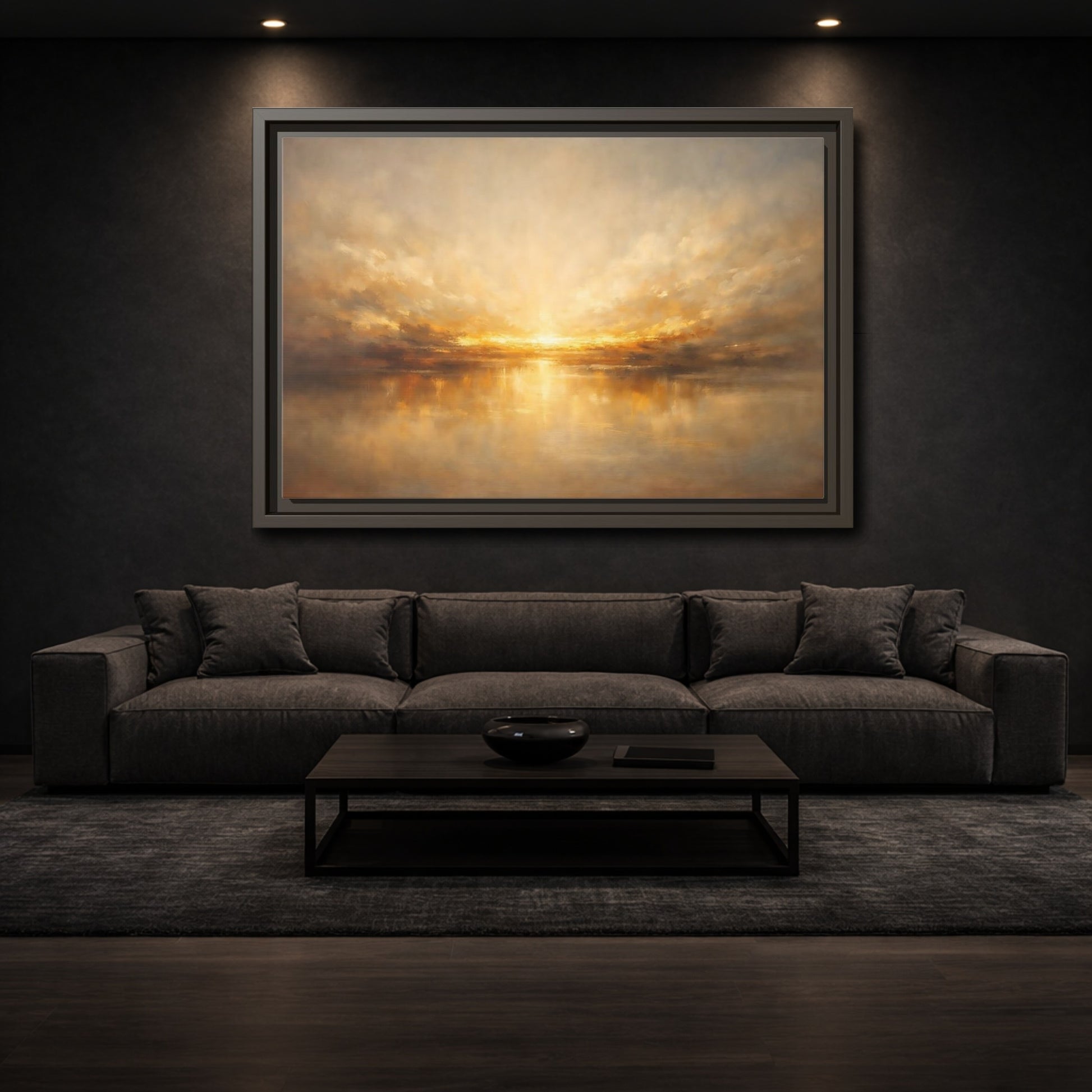 Mockup 2. Nature Golden Sunset Golden Sunset shown as stretched canvas wall art