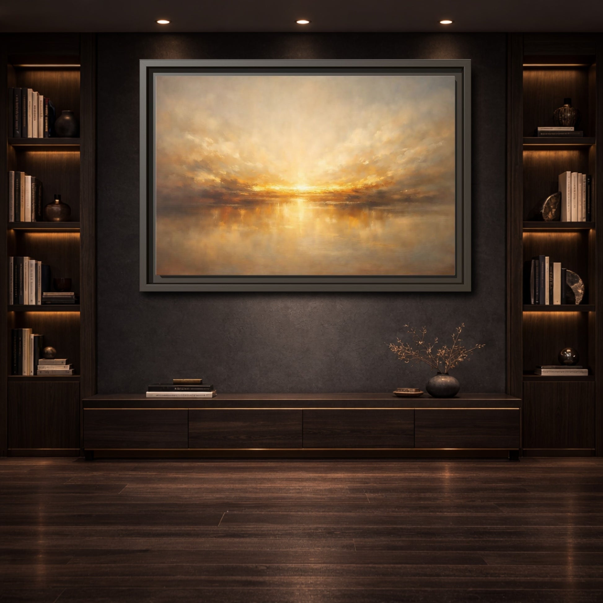 Mockup 3. Nature Golden Sunset Golden Sunset shown as stretched canvas wall art