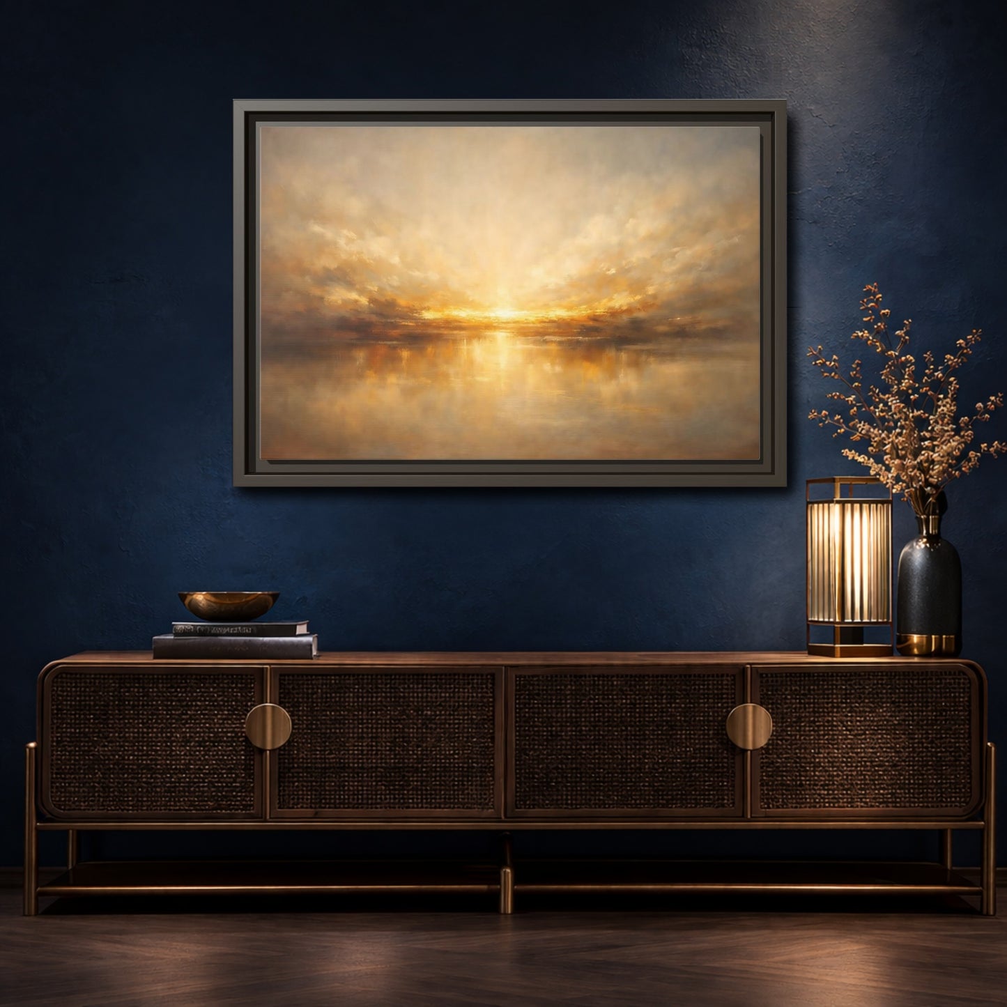 Mockup 4. Nature Golden Sunset Golden Sunset shown as stretched canvas wall art