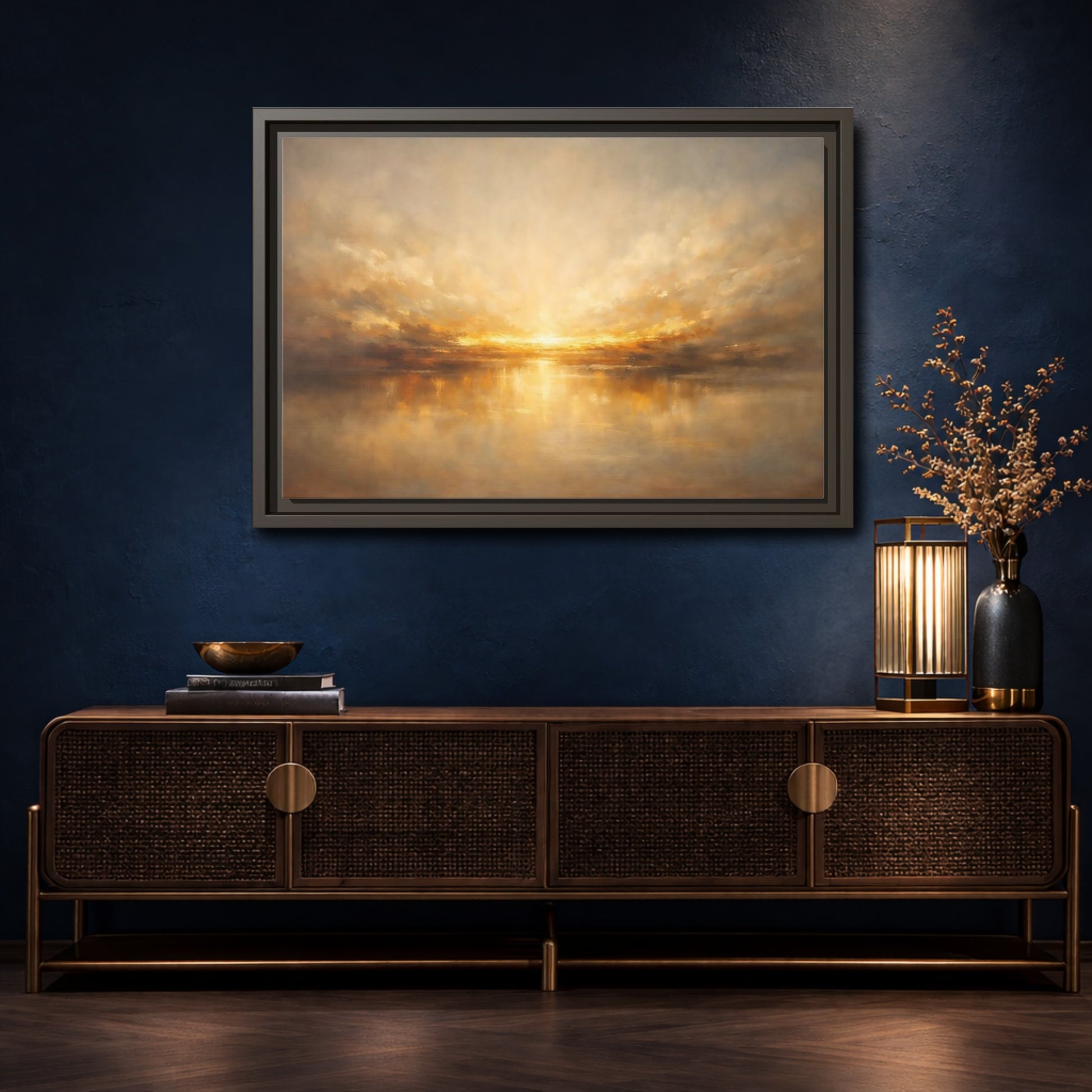 Mockup 4. Nature Golden Sunset Golden Sunset shown as stretched canvas wall art