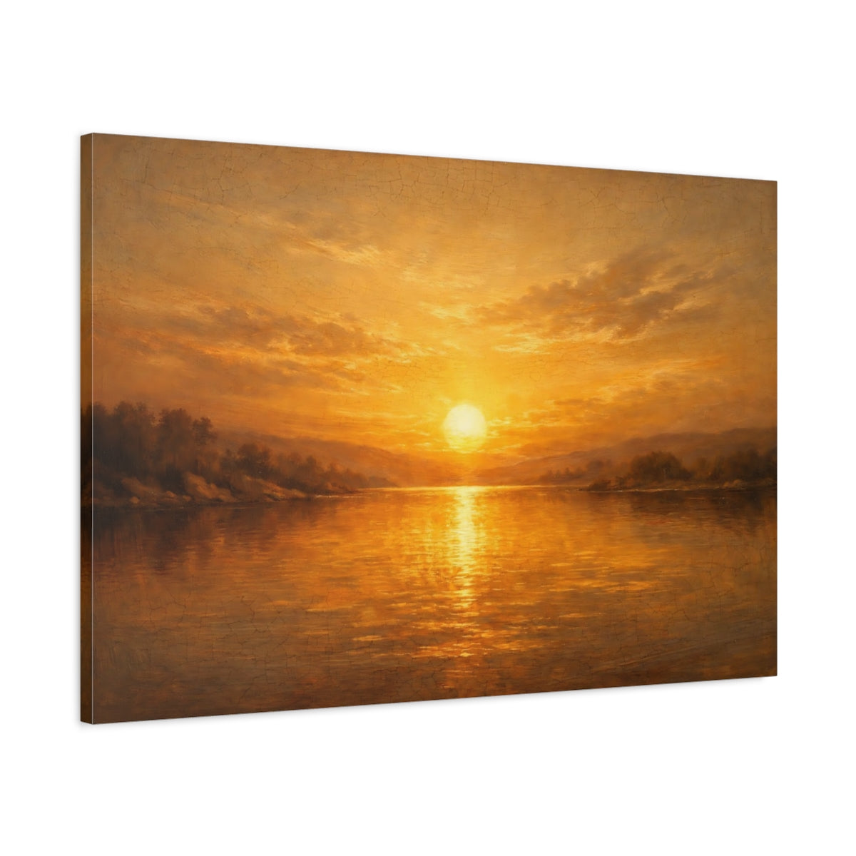 Side Mockup 1. Nature Golden Sunset Golden Sunset Landscape shown as stretched canvas wall art