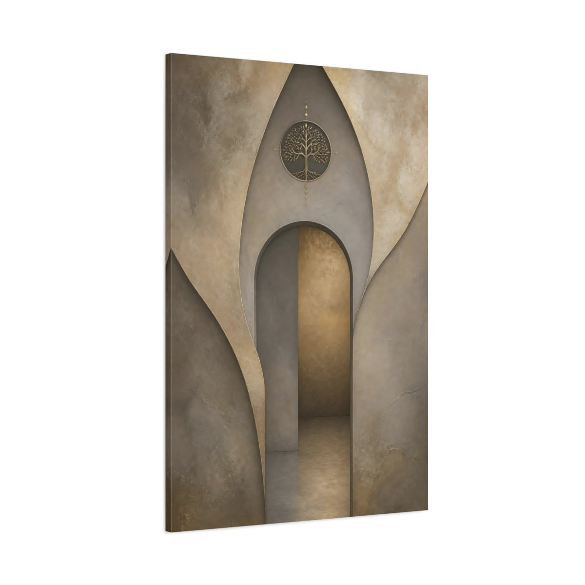 Side Mockup 1. Nature Golden Tree Brown And Gold shown as stretched canvas wall art