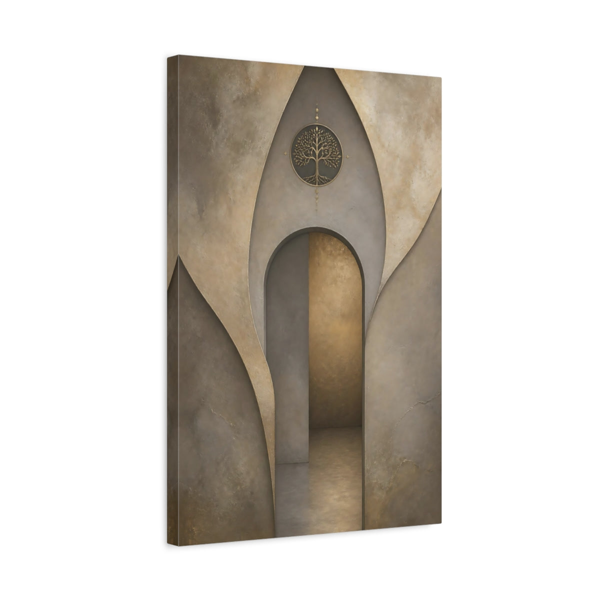 Side Mockup 3. Nature Golden Tree Brown And Gold shown as stretched canvas wall art