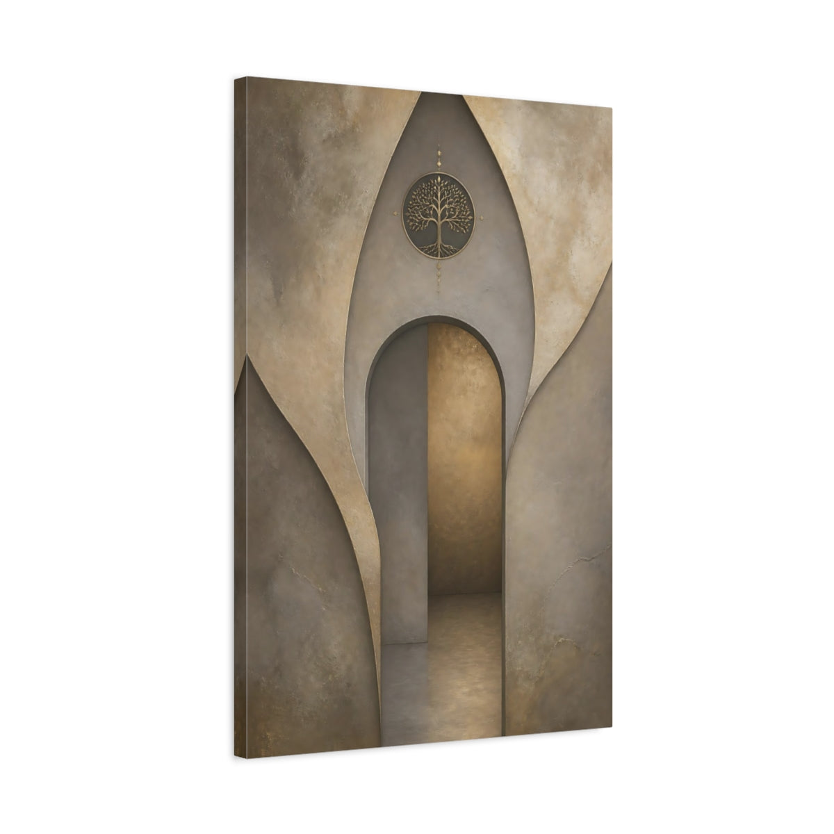 Side Mockup 2. Nature Golden Tree Brown And Gold shown as stretched canvas wall art