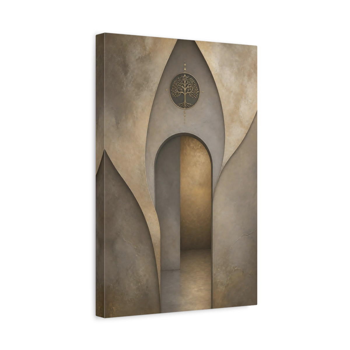 Side Mockup 4. Nature Golden Tree Brown And Gold shown as stretched canvas wall art