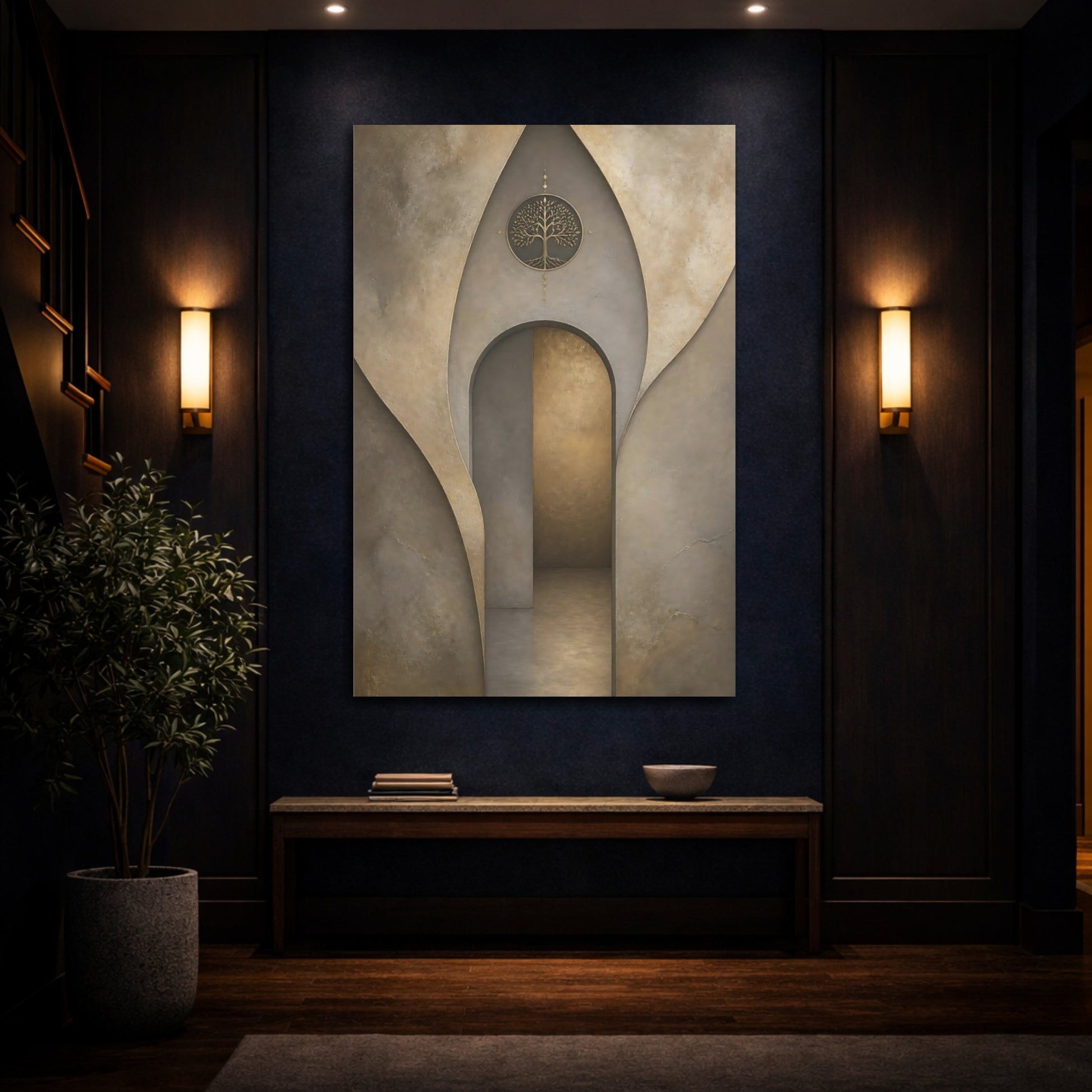 Mockup 4. Nature Golden Tree Brown And Gold shown as stretched canvas wall art