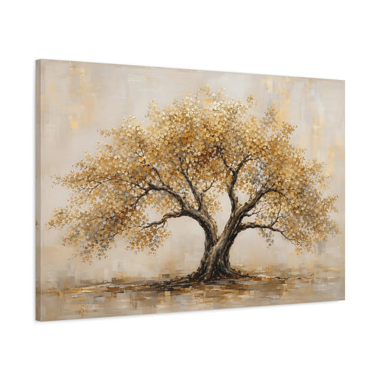 Main Mockup. Nature Golden Tree Gold And Gray shown as stretched canvas wall art