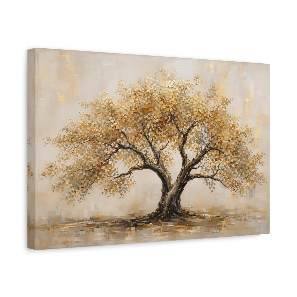 Side Mockup 4. Nature Golden Tree Gold And Gray shown as stretched canvas wall art