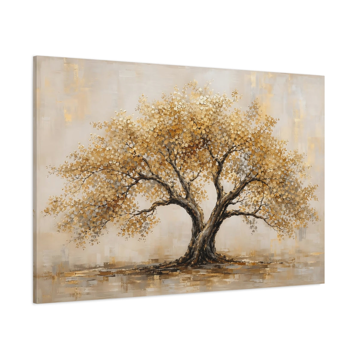 Side Mockup 1. Nature Golden Tree Gold And Gray shown as stretched canvas wall art