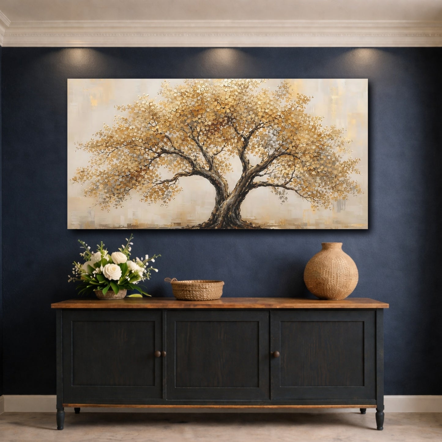 Mockup 4. Nature Golden Tree Gold Tree shown as stretched canvas wall art