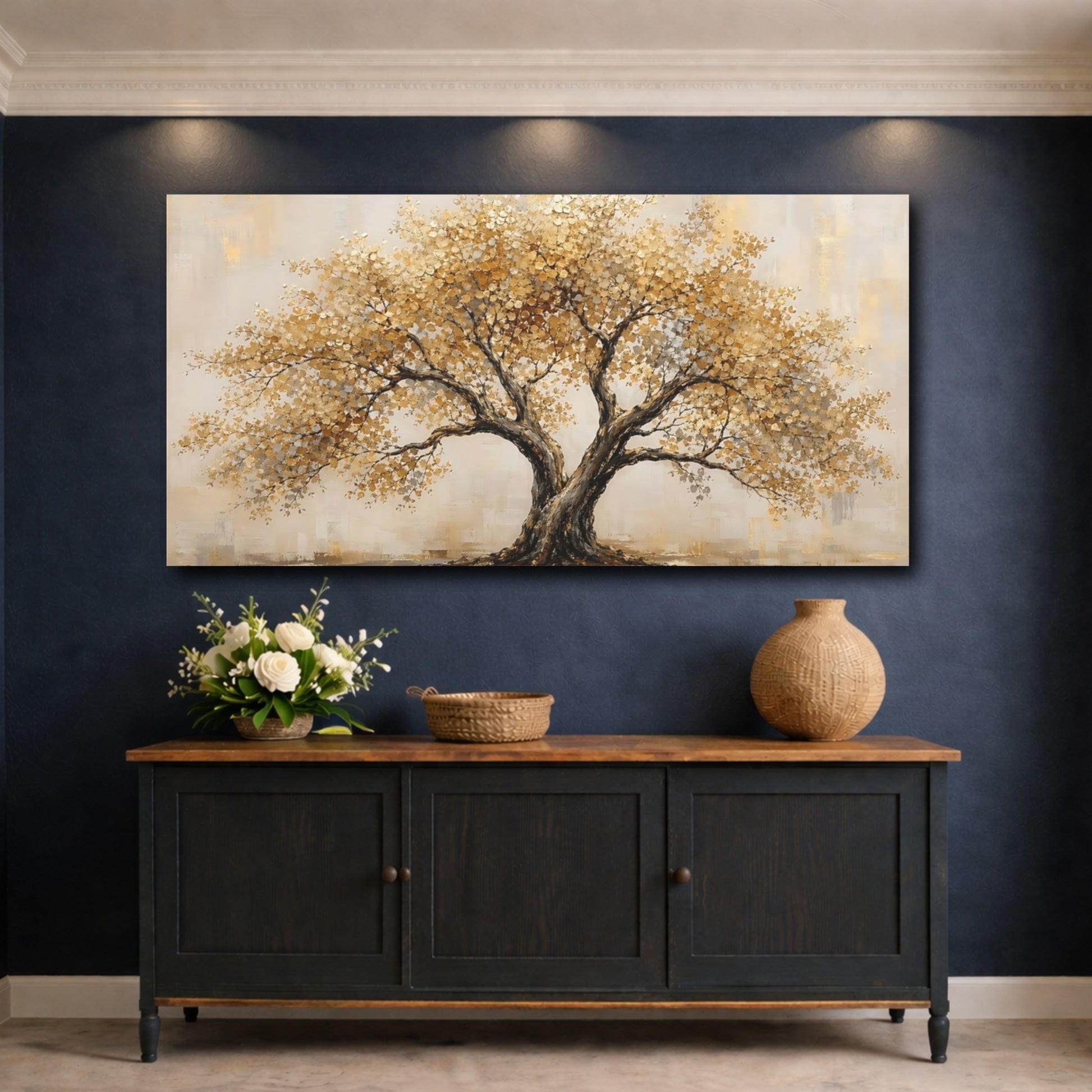 Mockup 4. Nature Golden Tree Gold Tree shown as stretched canvas wall art