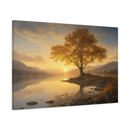 Main Mockup. Nature Golden Tree Golden Sunset Tree shown as stretched canvas wall art