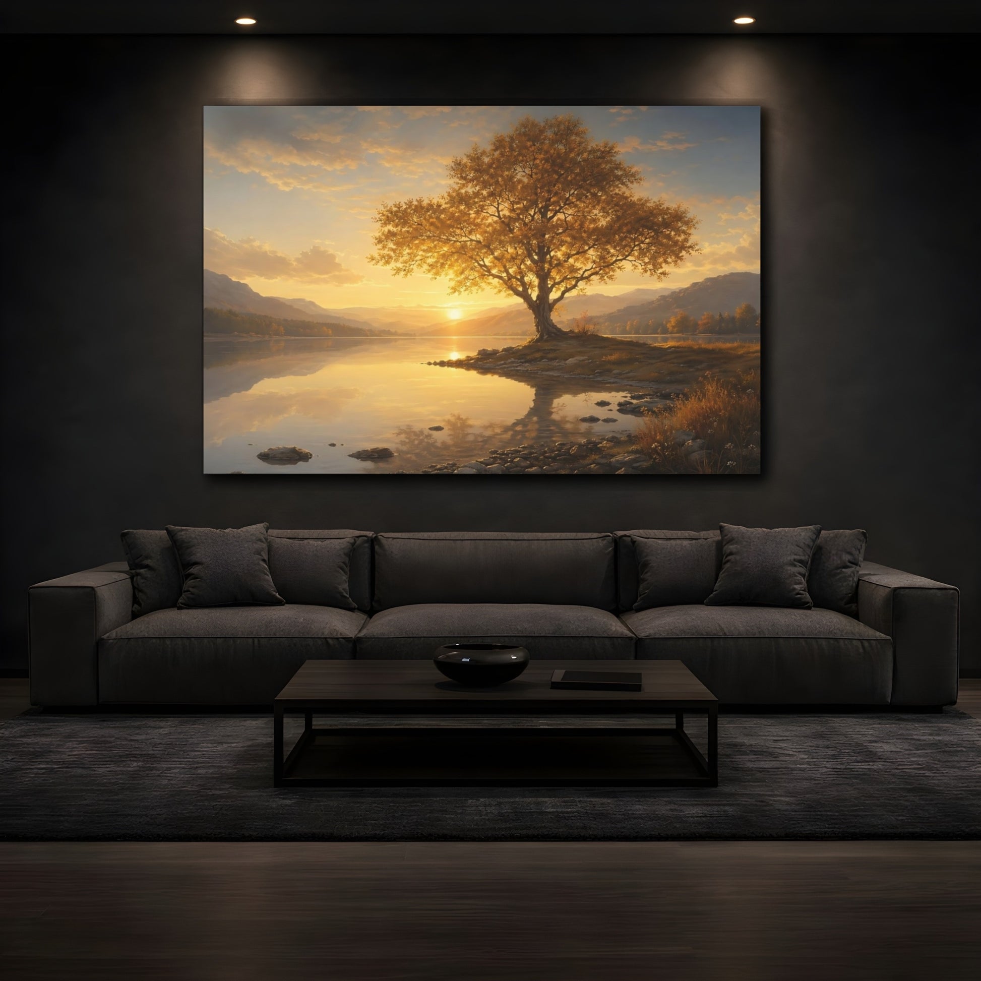 Mockup 3. Nature Golden Tree Golden Sunset Tree shown as stretched canvas wall art