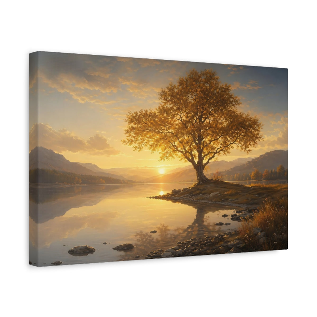 Side Mockup 4. Nature Golden Tree Golden Sunset Tree shown as stretched canvas wall art