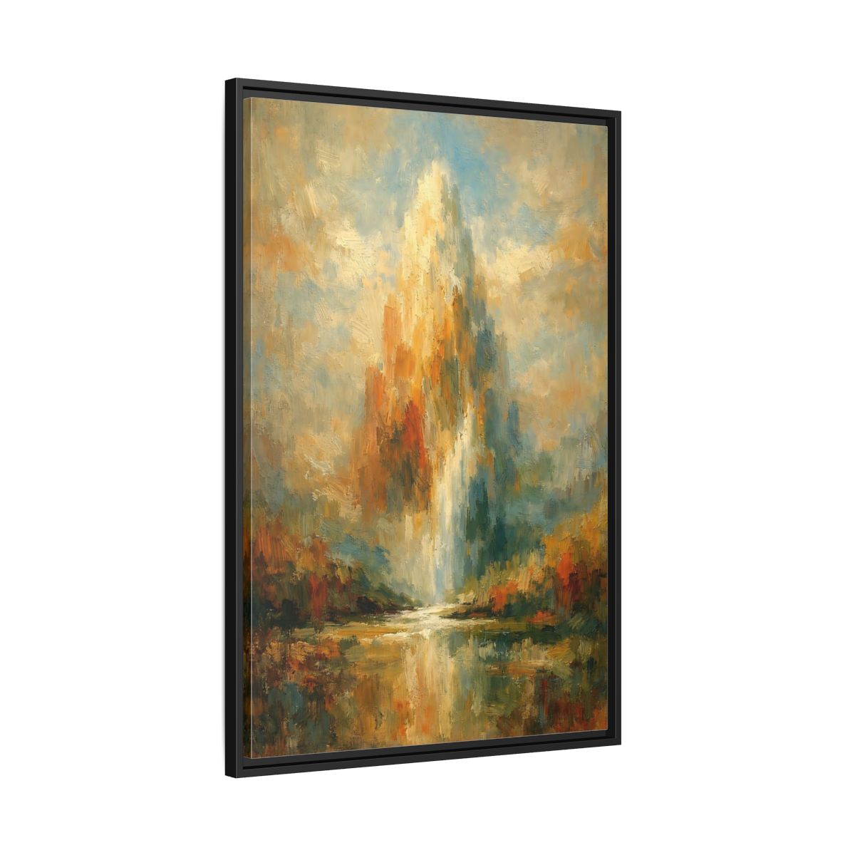 Side Mockup 13. Nature Golden Waterfall Golden Waterfall shown as stretched canvas wall art