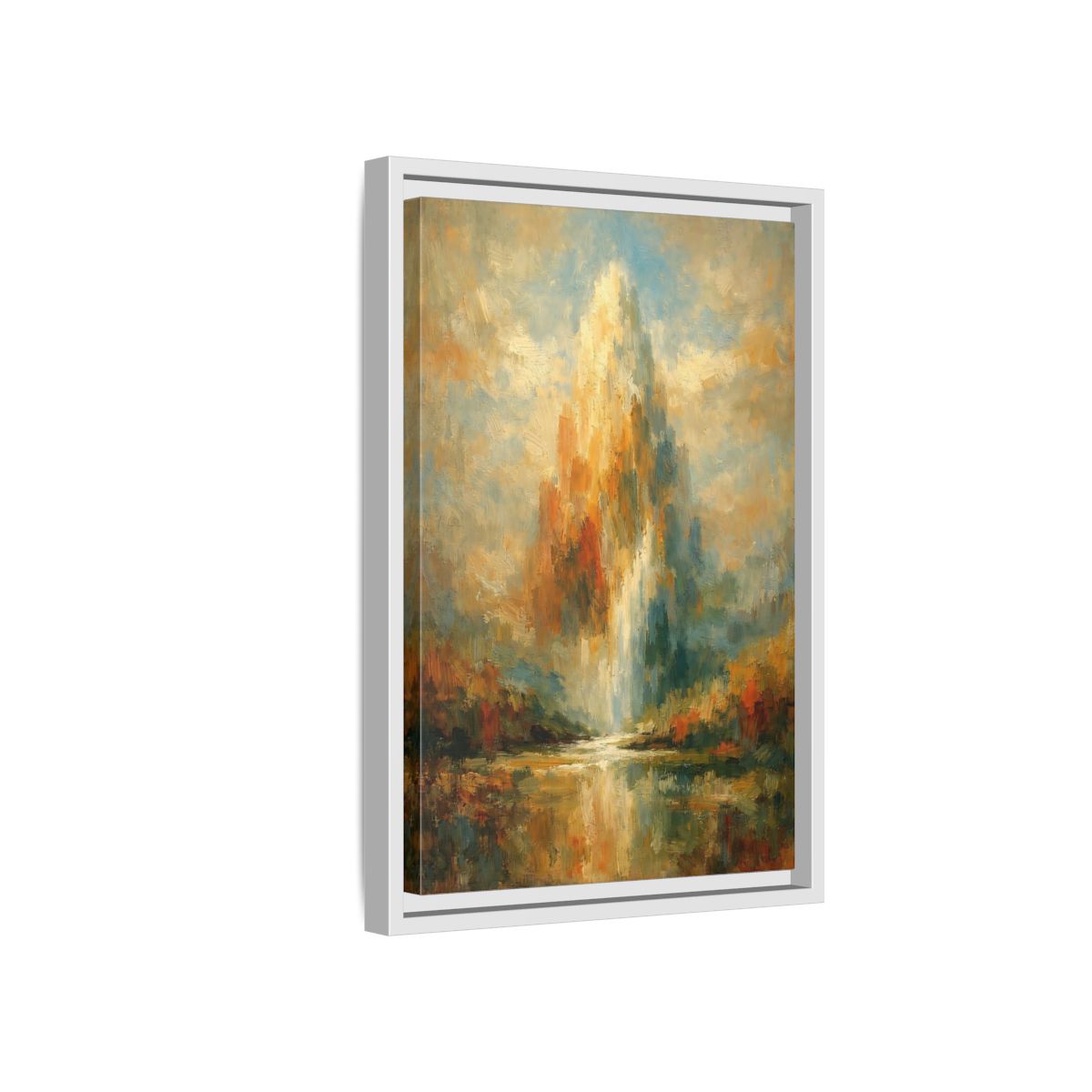 Side Mockup 4. Nature Golden Waterfall Golden Waterfall shown as stretched canvas wall art