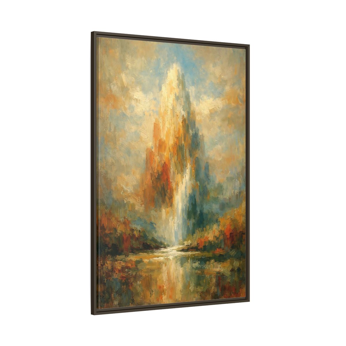Side Mockup 8. Nature Golden Waterfall Golden Waterfall shown as stretched canvas wall art