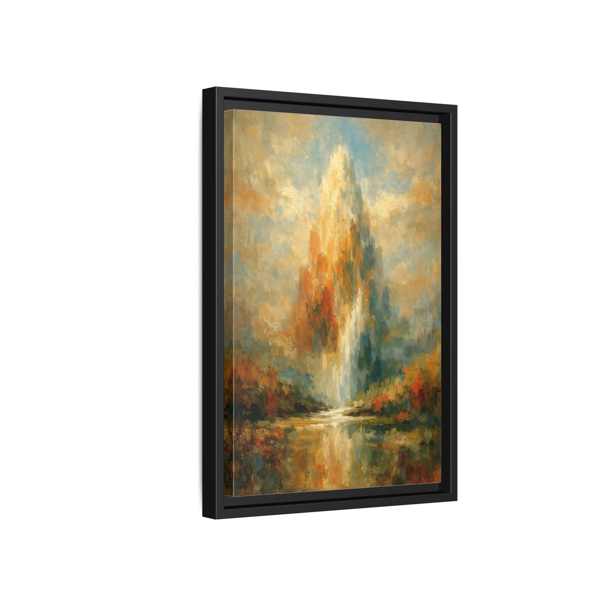 Side Mockup 6. Nature Golden Waterfall Golden Waterfall shown as stretched canvas wall art