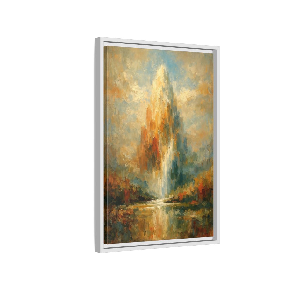 Side Mockup 1. Nature Golden Waterfall Golden Waterfall shown as stretched canvas wall art