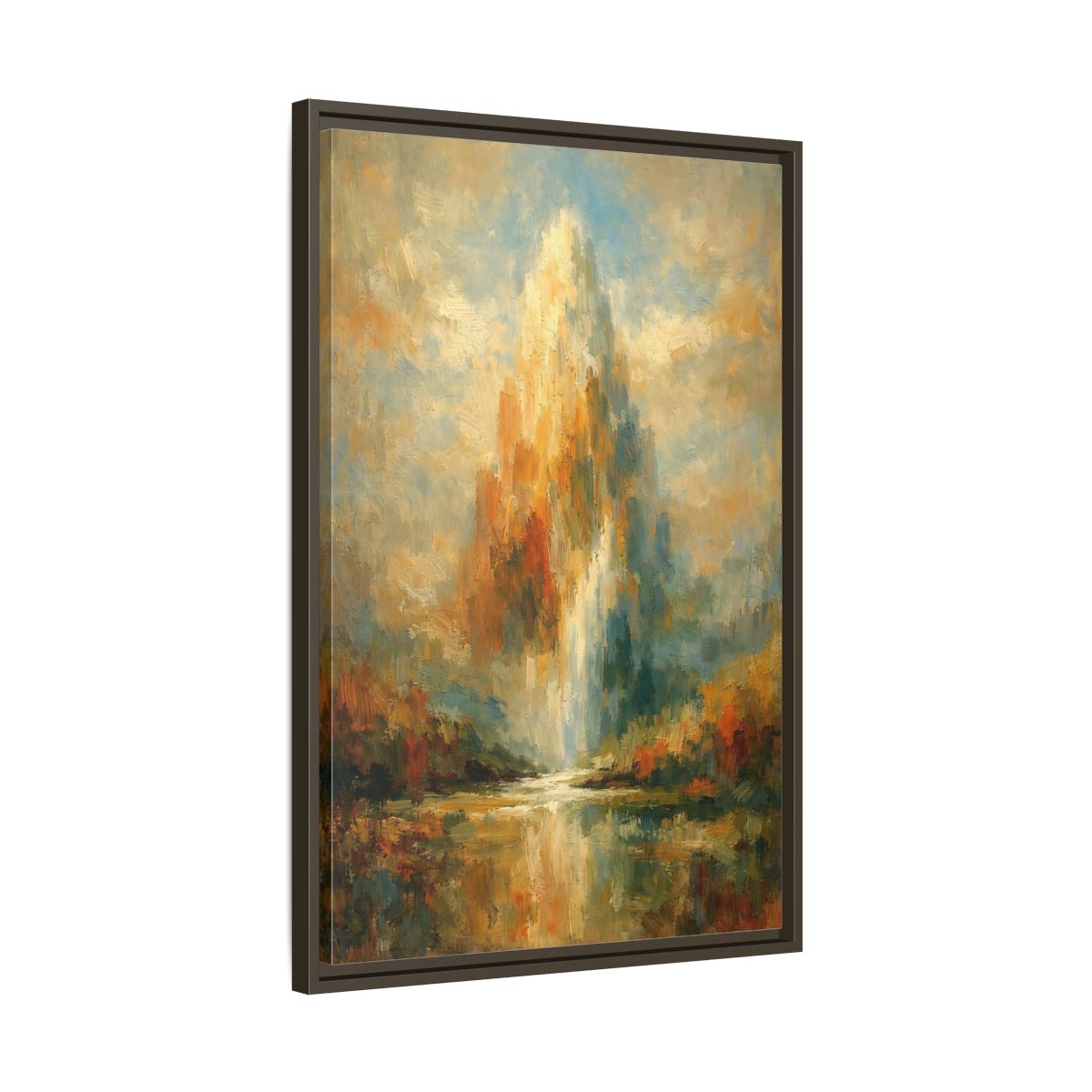 Side Mockup 12. Nature Golden Waterfall Golden Waterfall shown as stretched canvas wall art
