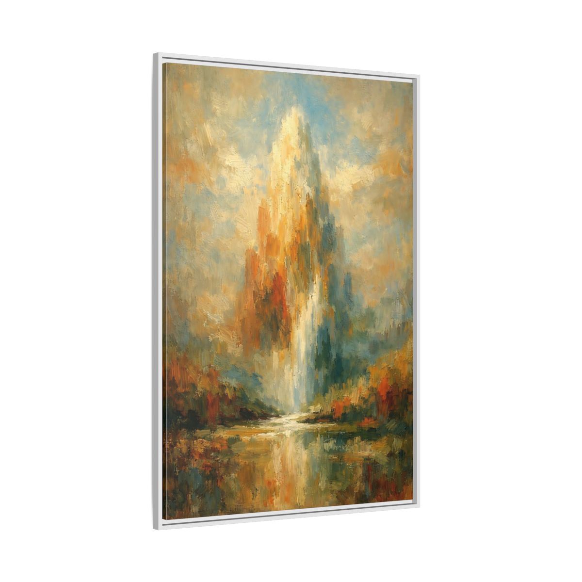 Side Mockup 7. Nature Golden Waterfall Golden Waterfall shown as stretched canvas wall art