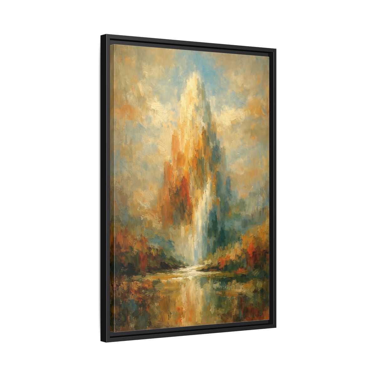 Side Mockup 14. Nature Golden Waterfall Golden Waterfall shown as stretched canvas wall art