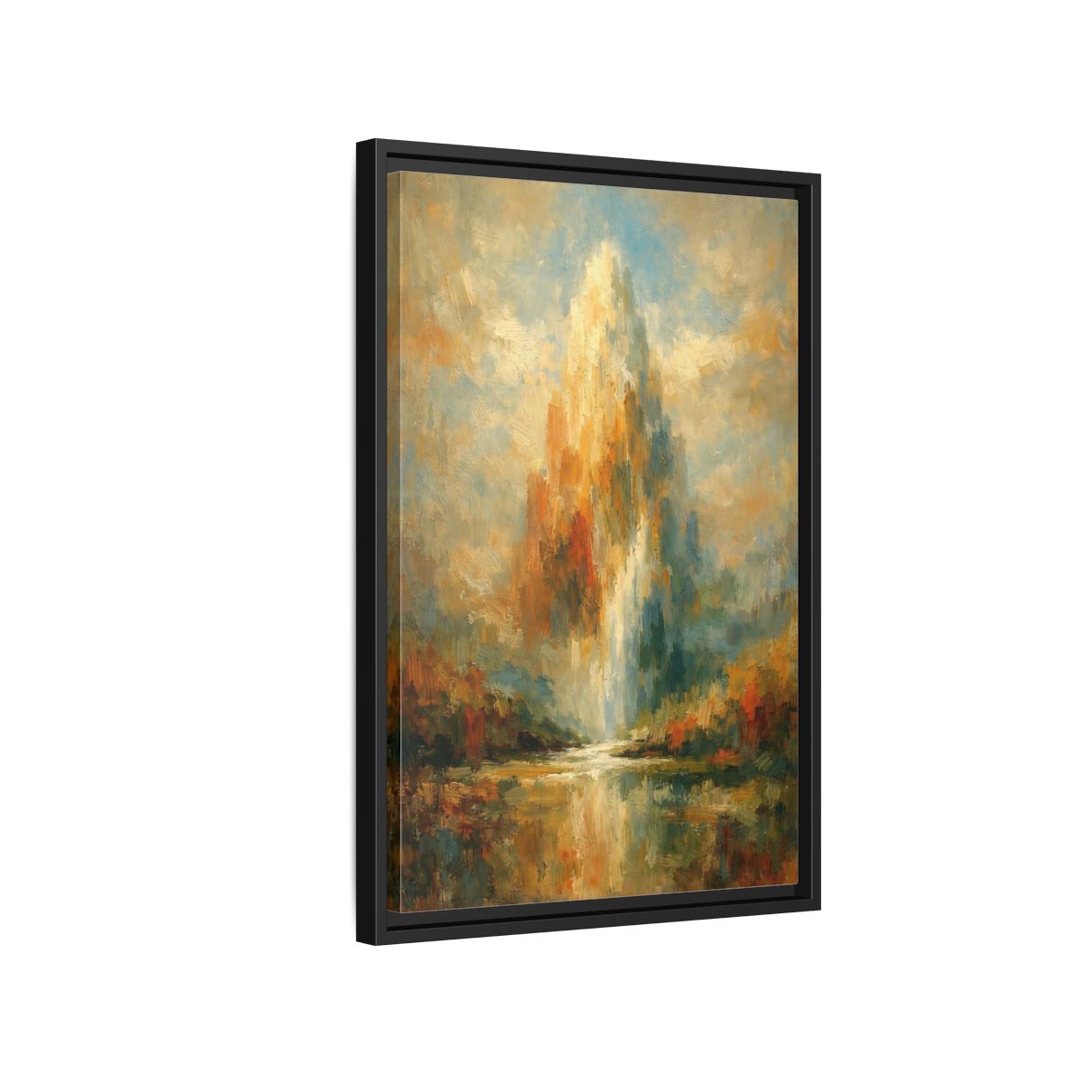 Side Mockup 3. Nature Golden Waterfall Golden Waterfall shown as stretched canvas wall art