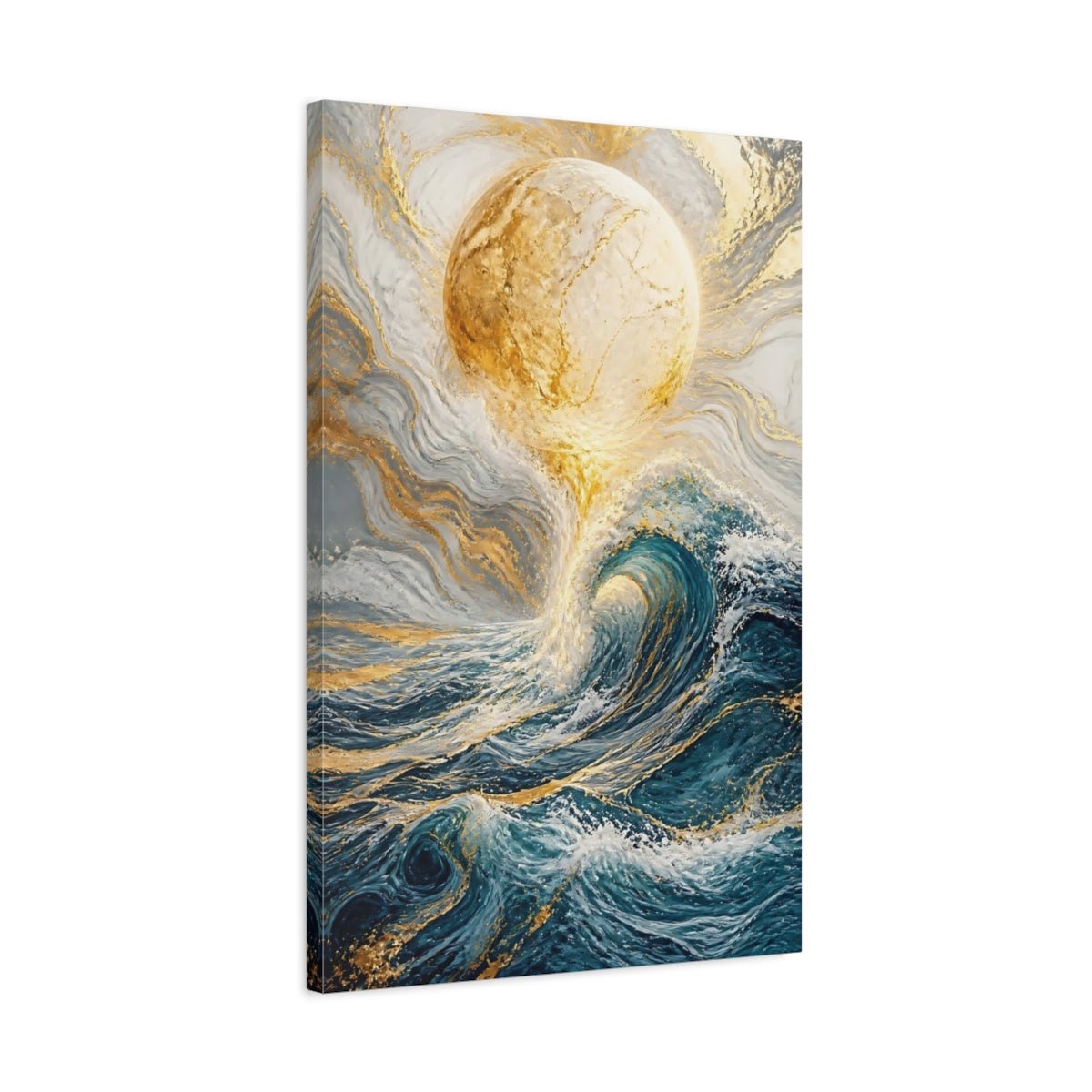 Nature Golden Wave Blue Gold Canvas Print – Living Room, Above Console Table, - YesArtYes