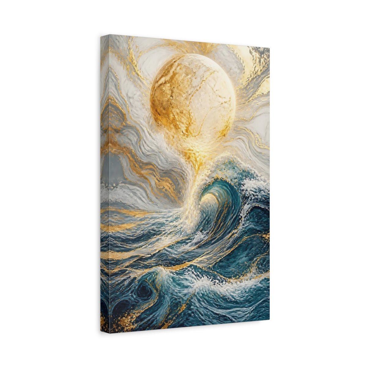 Nature Golden Wave Blue Gold Canvas Print – Living Room, Above Console Table, - YesArtYes