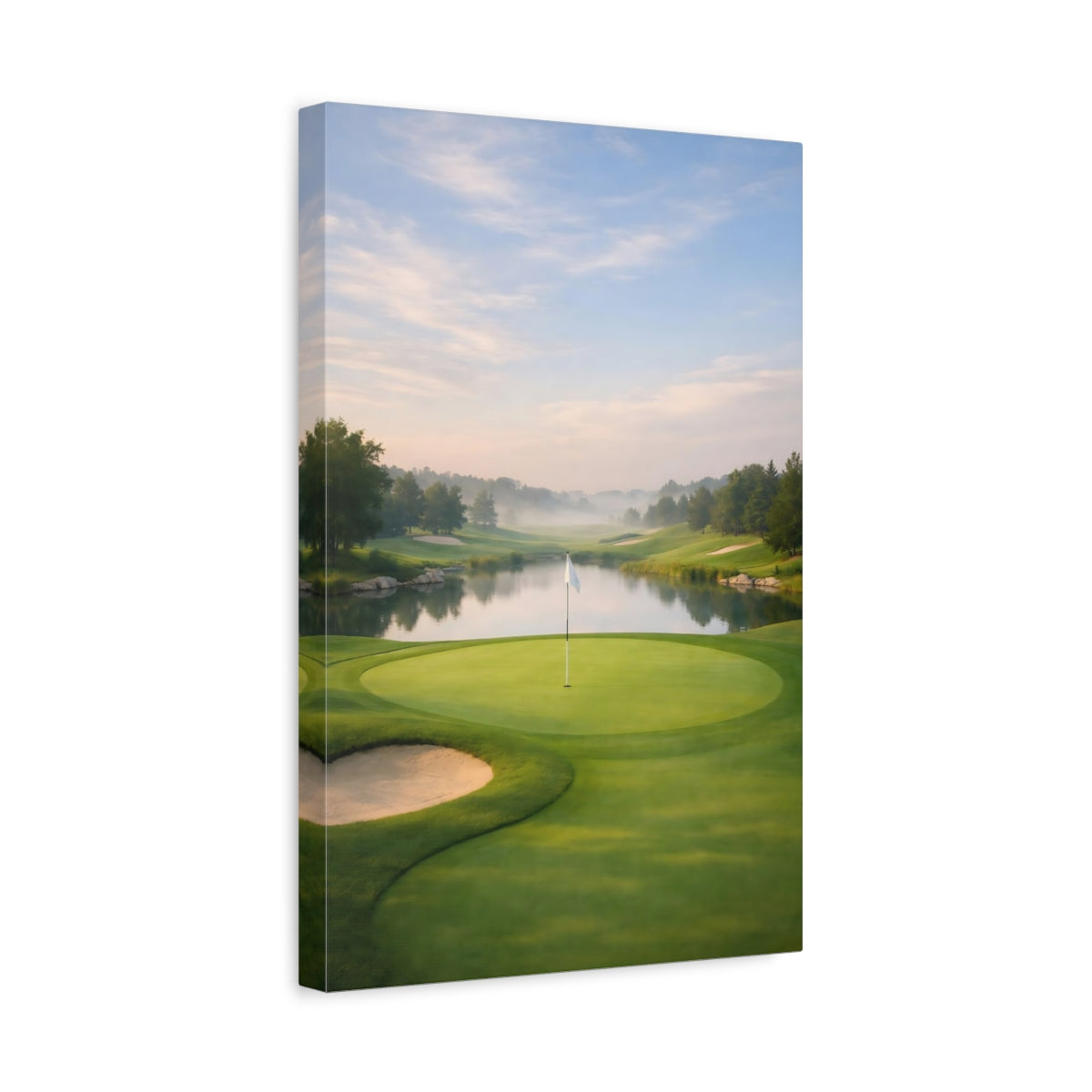 Side Mockup 4. Nature Golf Course Misty Golf Course shown as stretched canvas wall art