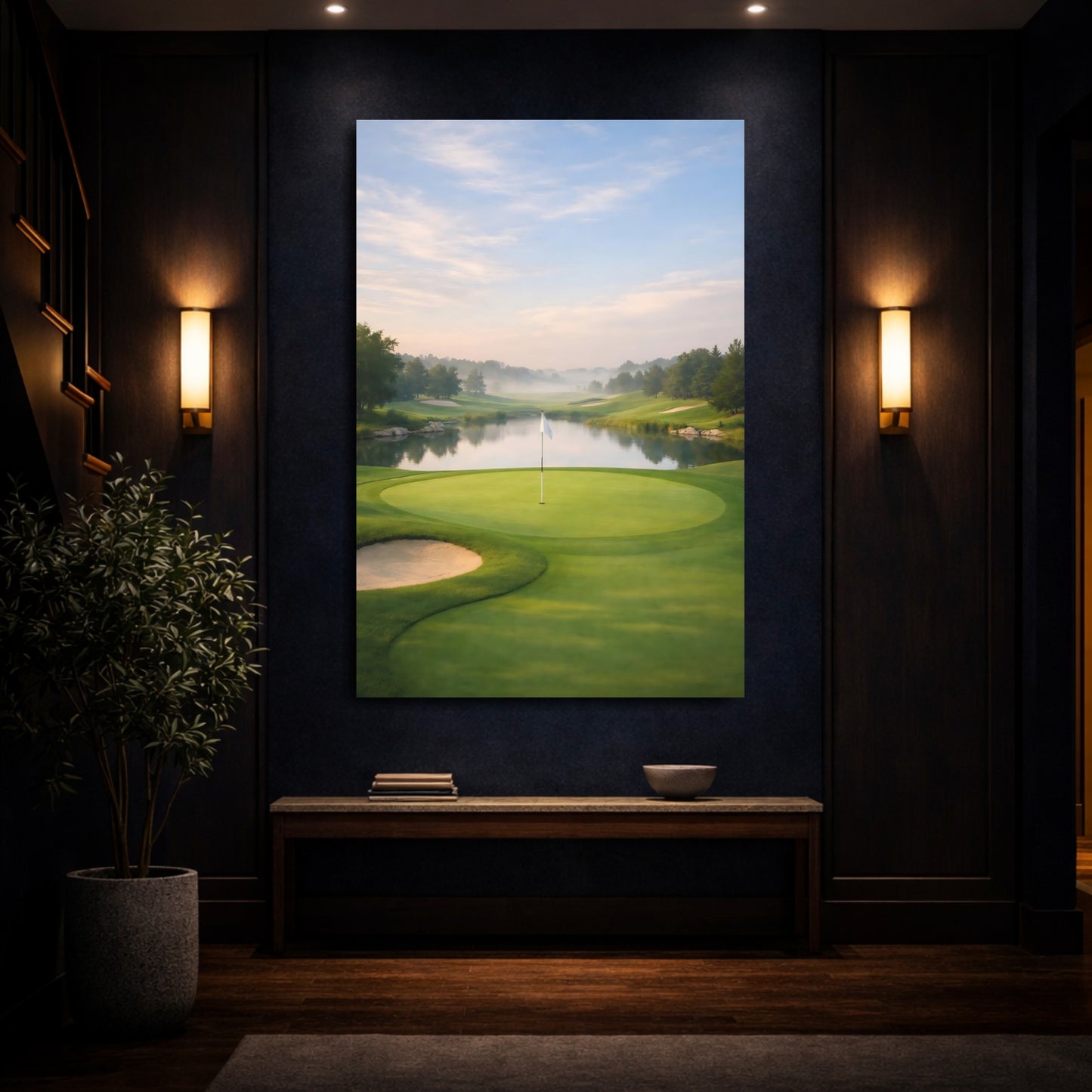 Mockup 3. Nature Golf Course Misty Golf Course shown as stretched canvas wall art