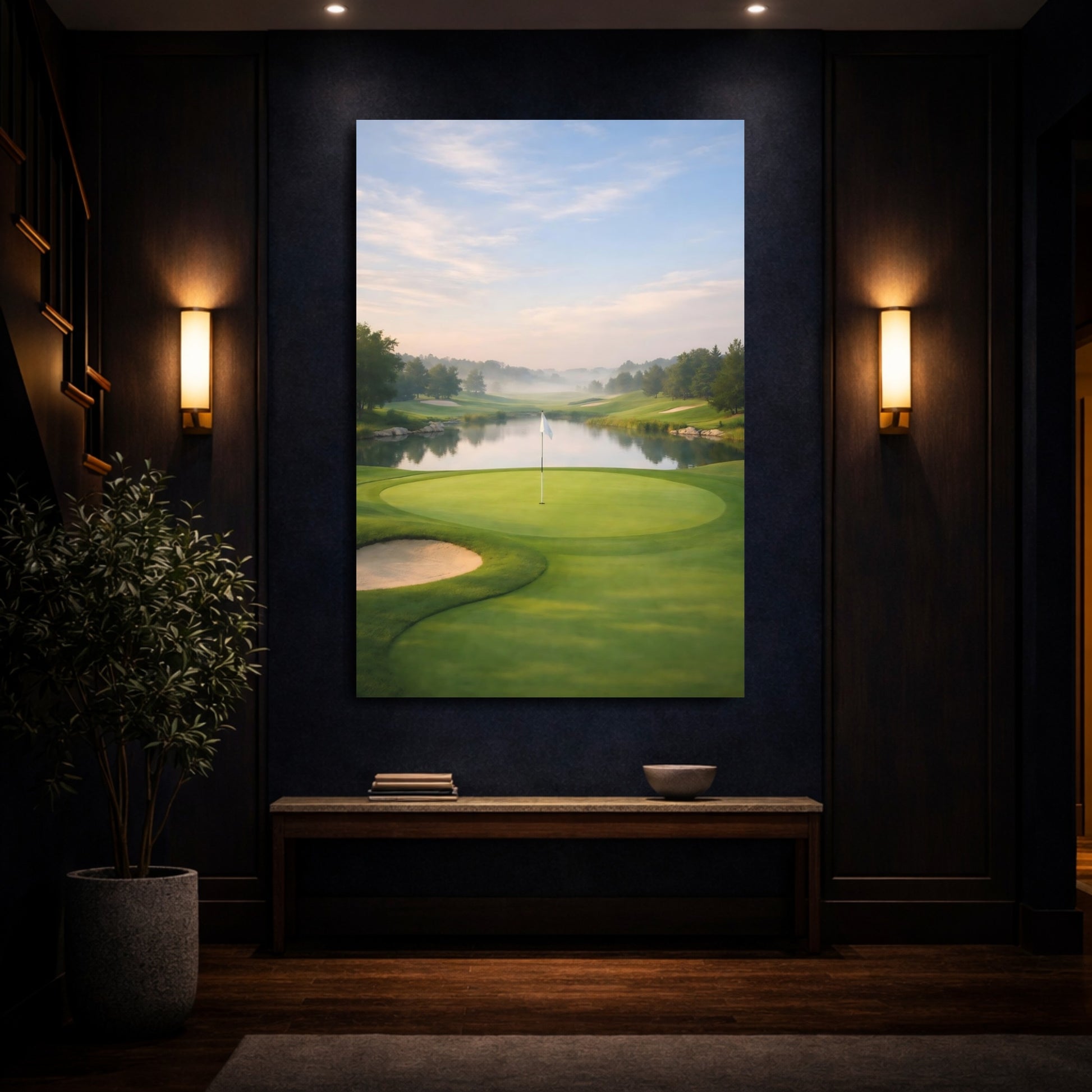 Mockup 3. Nature Golf Course Misty Golf Course shown as stretched canvas wall art