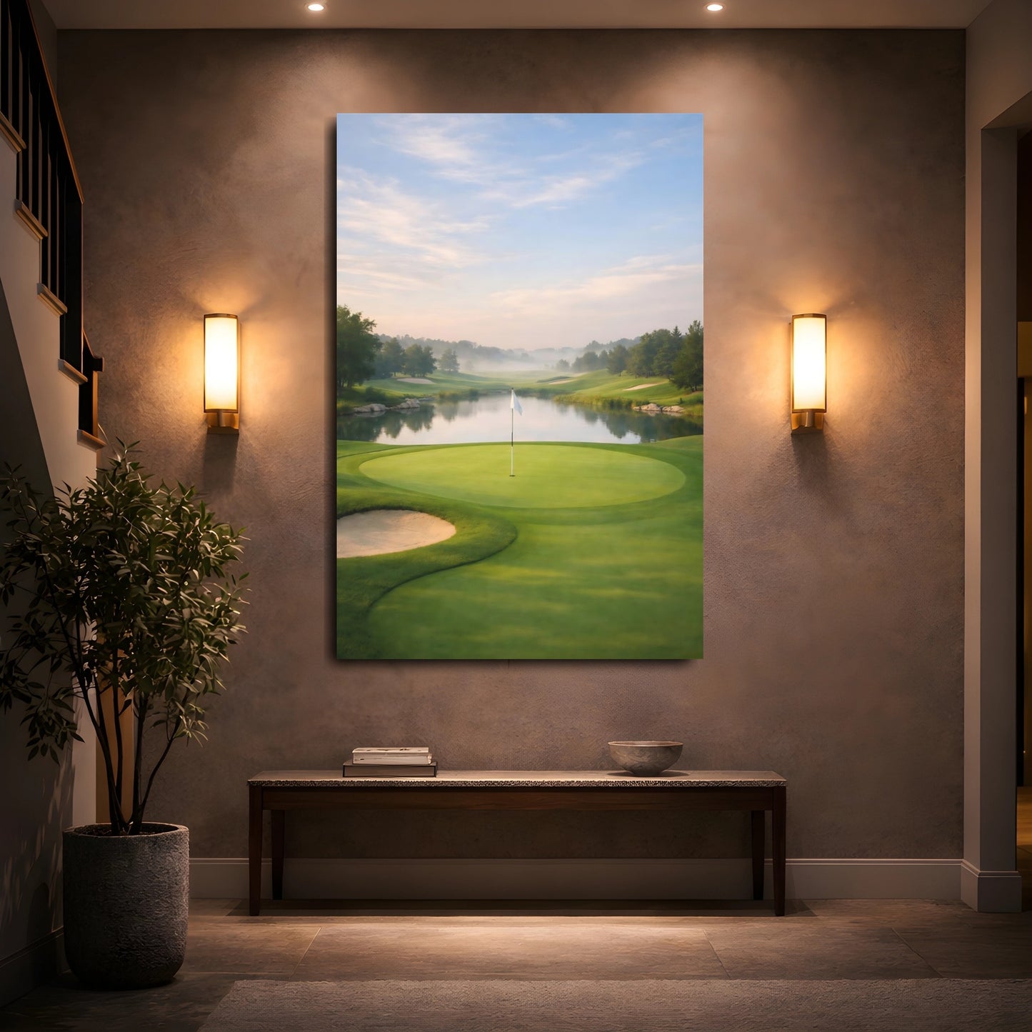 Mockup 4. Nature Golf Course Misty Golf Course shown as stretched canvas wall art