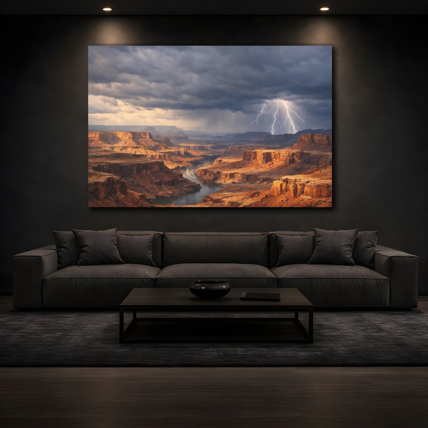 Mockup 2. Nature Grand Canyon Grand Canyon Storm shown as stretched canvas wall art
