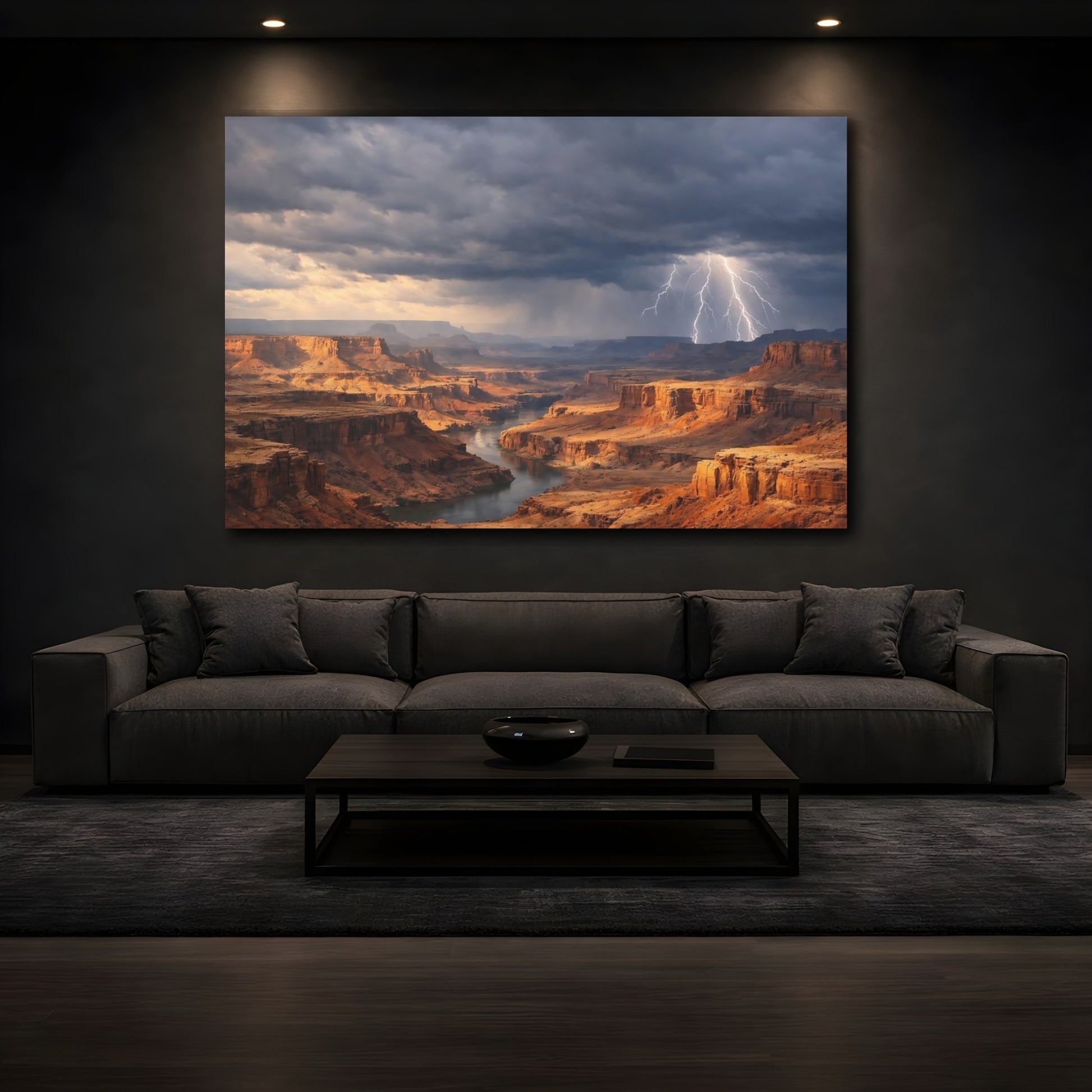 Mockup 2. Nature Grand Canyon Grand Canyon Storm shown as stretched canvas wall art