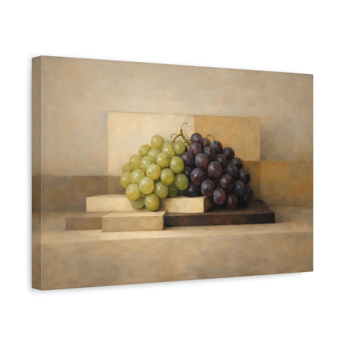 Side Mockup 4. Nature Grapes Green Purple Grapes shown as stretched canvas wall art