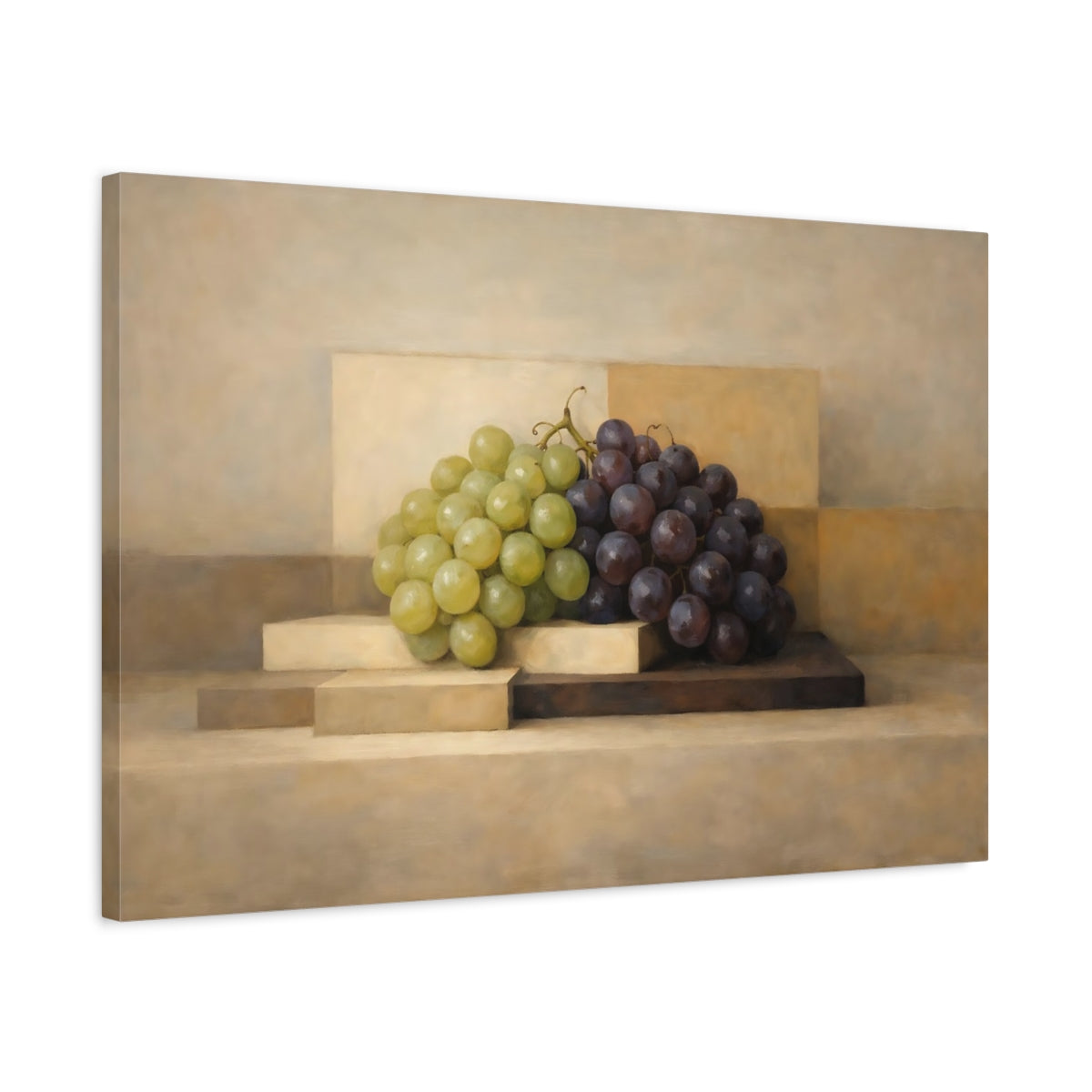 Side Mockup 2. Nature Grapes Green Purple Grapes shown as stretched canvas wall art