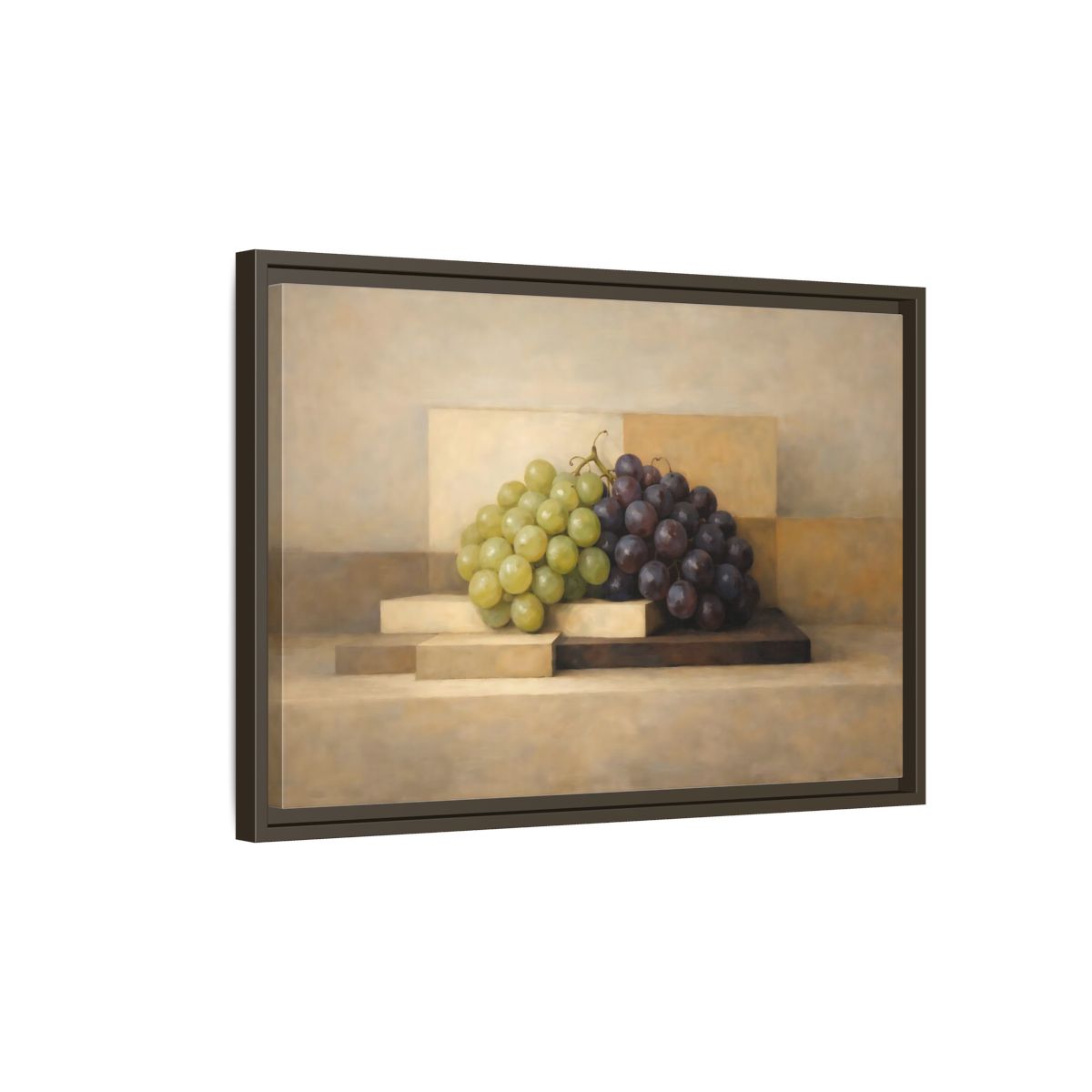 Side Mockup 2. Nature Grapes Green Purple Grapes shown as stretched canvas wall art