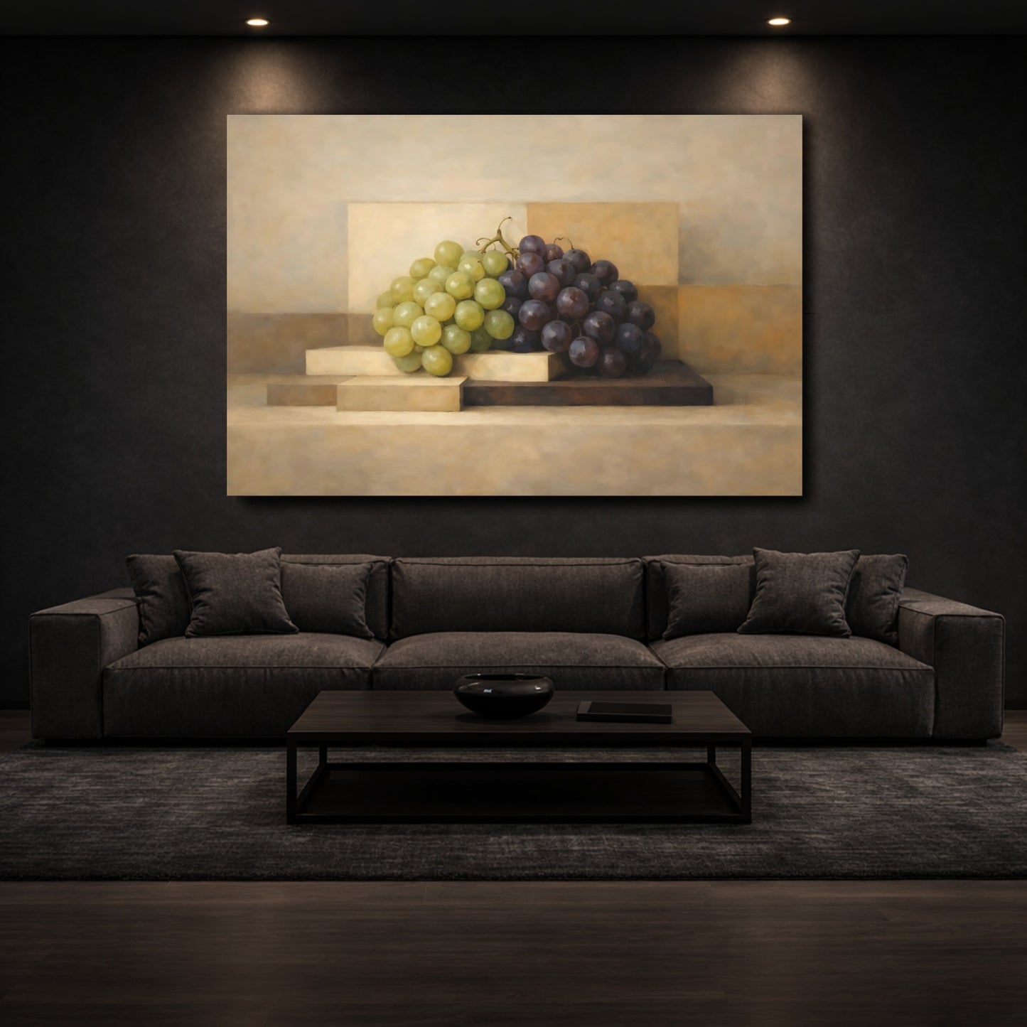 Mockup 2. Nature Grapes Green Purple Grapes shown as stretched canvas wall art