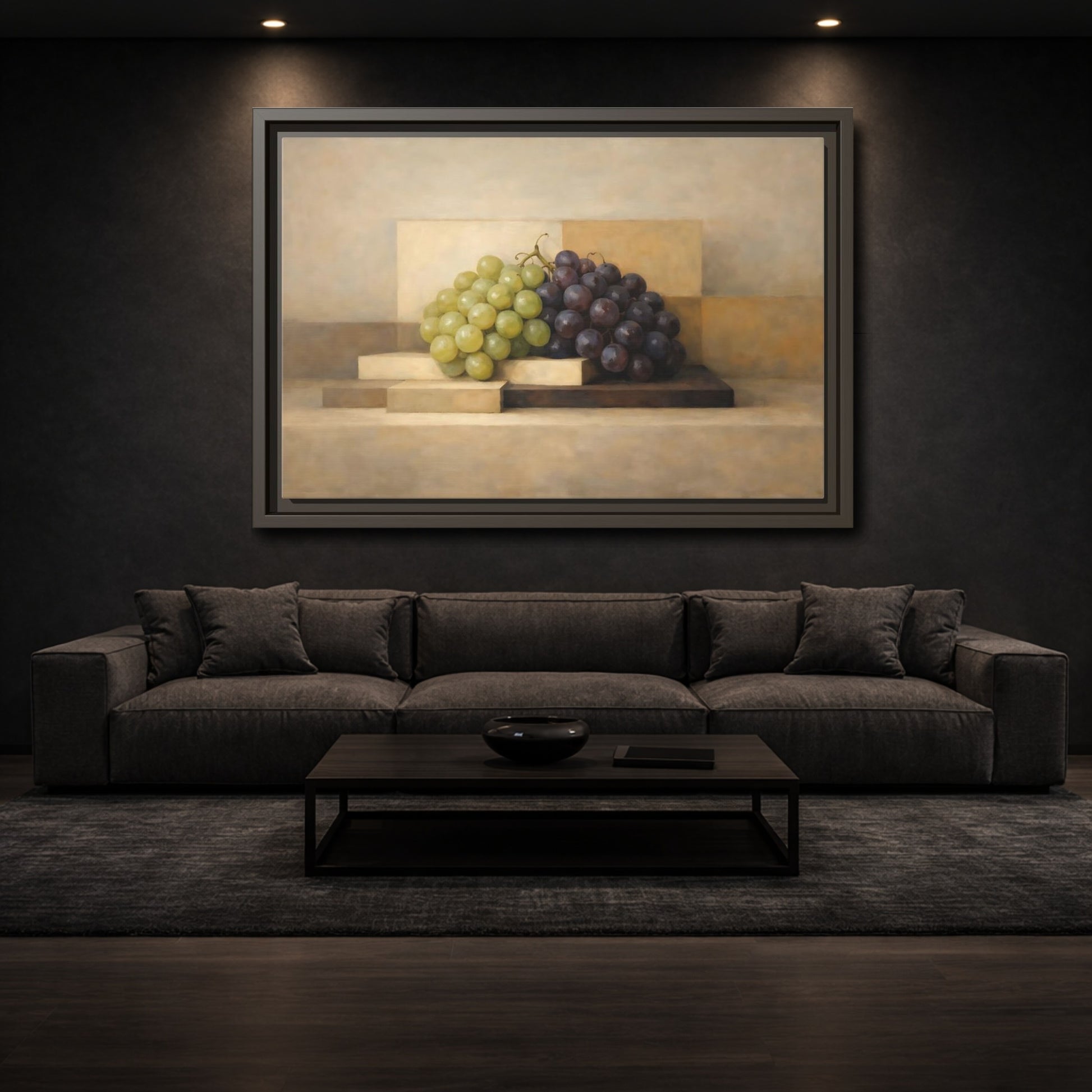 Mockup 2. Nature Grapes Green Purple Grapes shown as stretched canvas wall art