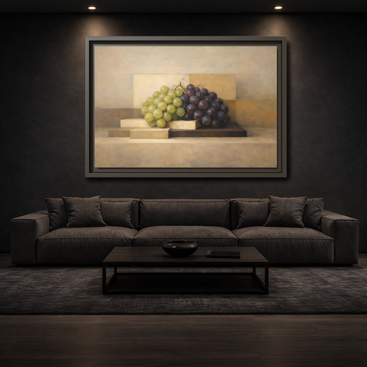 Mockup 2. Nature Grapes Green Purple Grapes shown as stretched canvas wall art