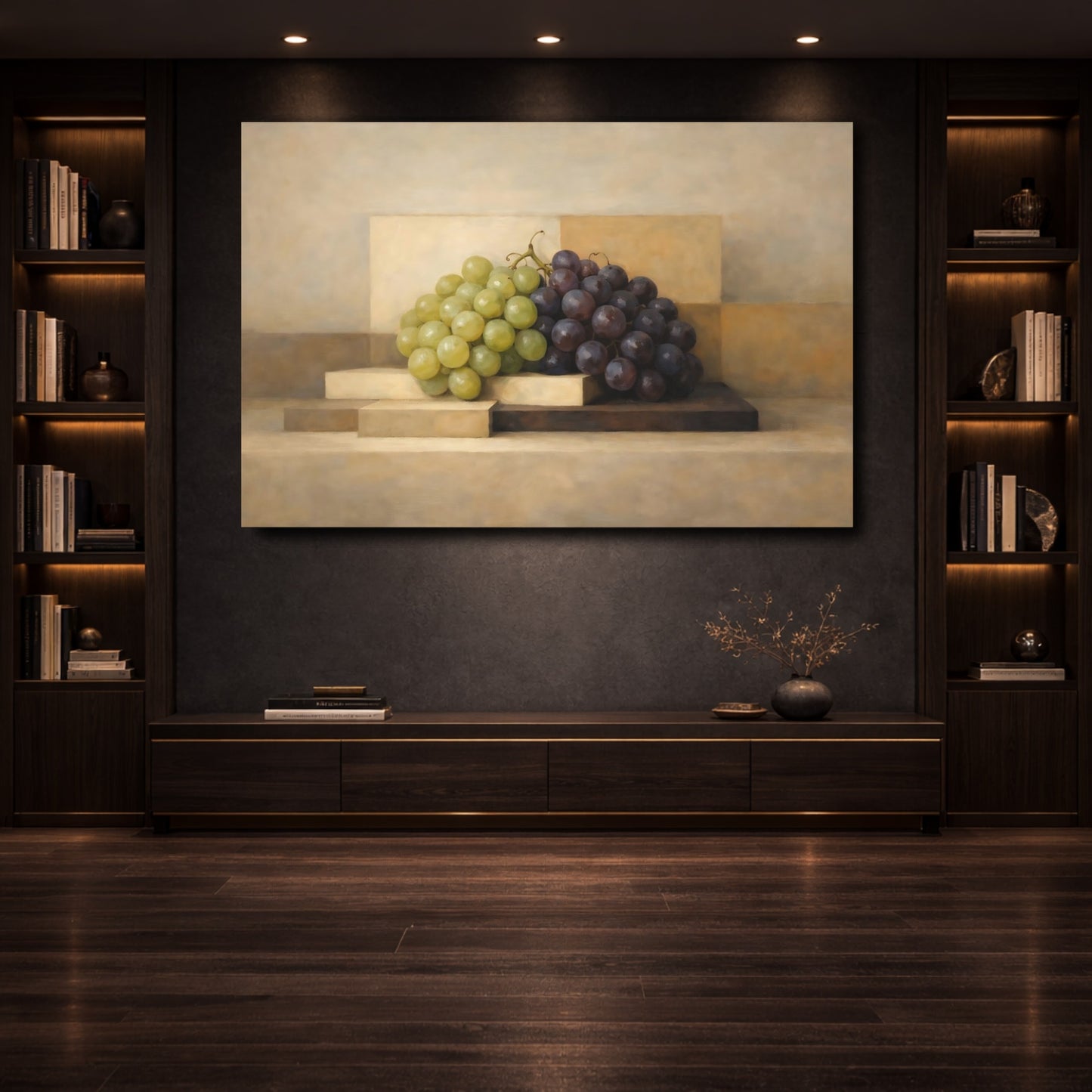 Mockup 3. Nature Grapes Green Purple Grapes shown as stretched canvas wall art