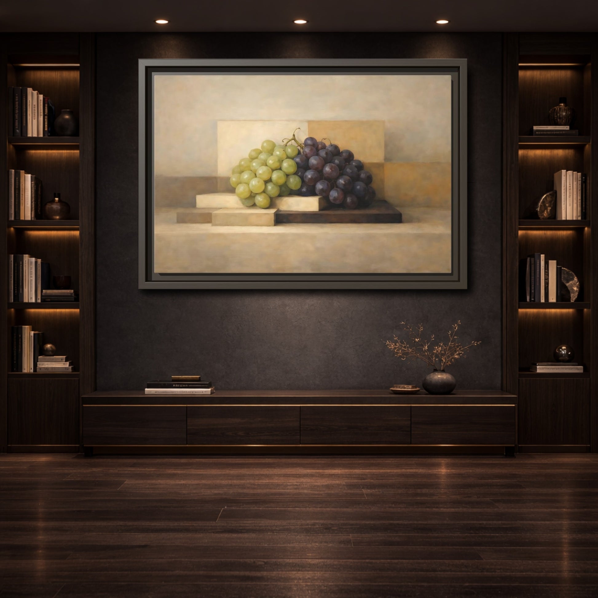 Mockup 3. Nature Grapes Green Purple Grapes shown as stretched canvas wall art