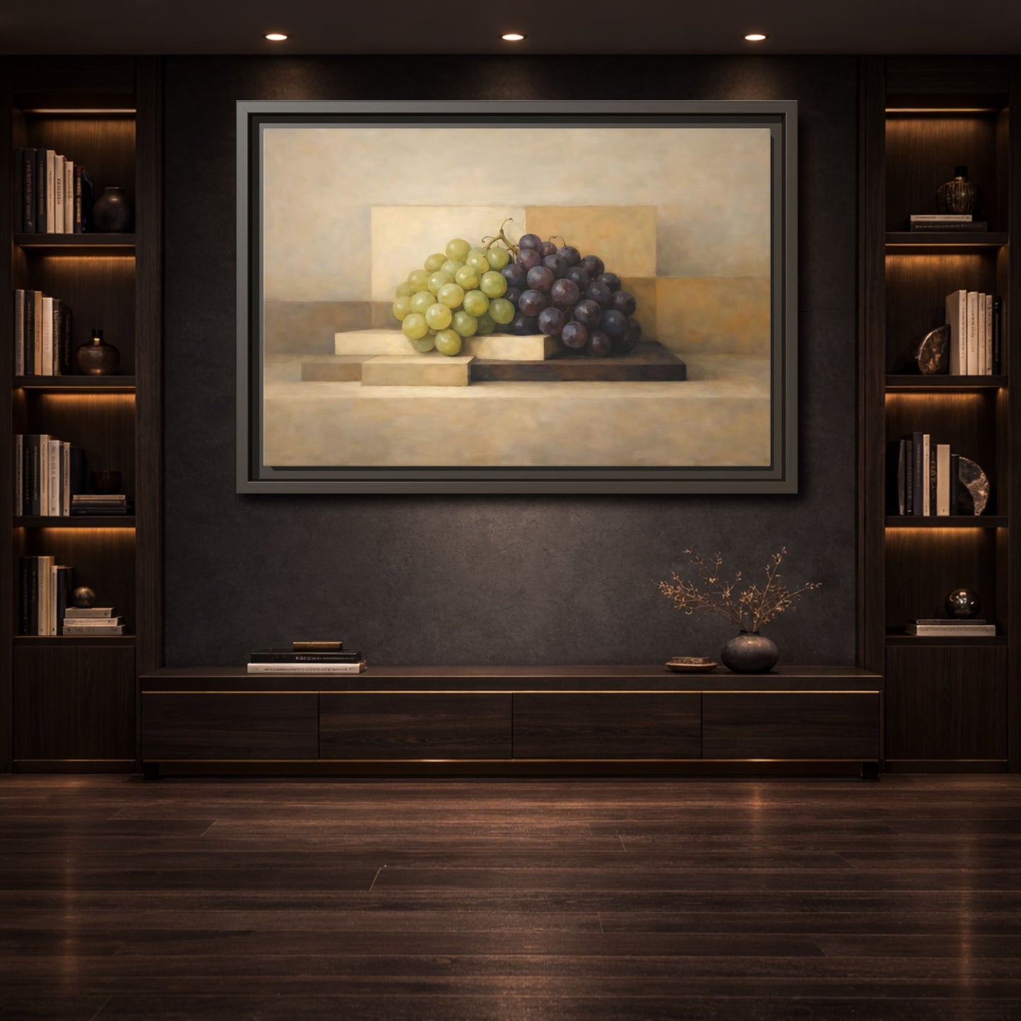 Mockup 3. Nature Grapes Green Purple Grapes shown as stretched canvas wall art