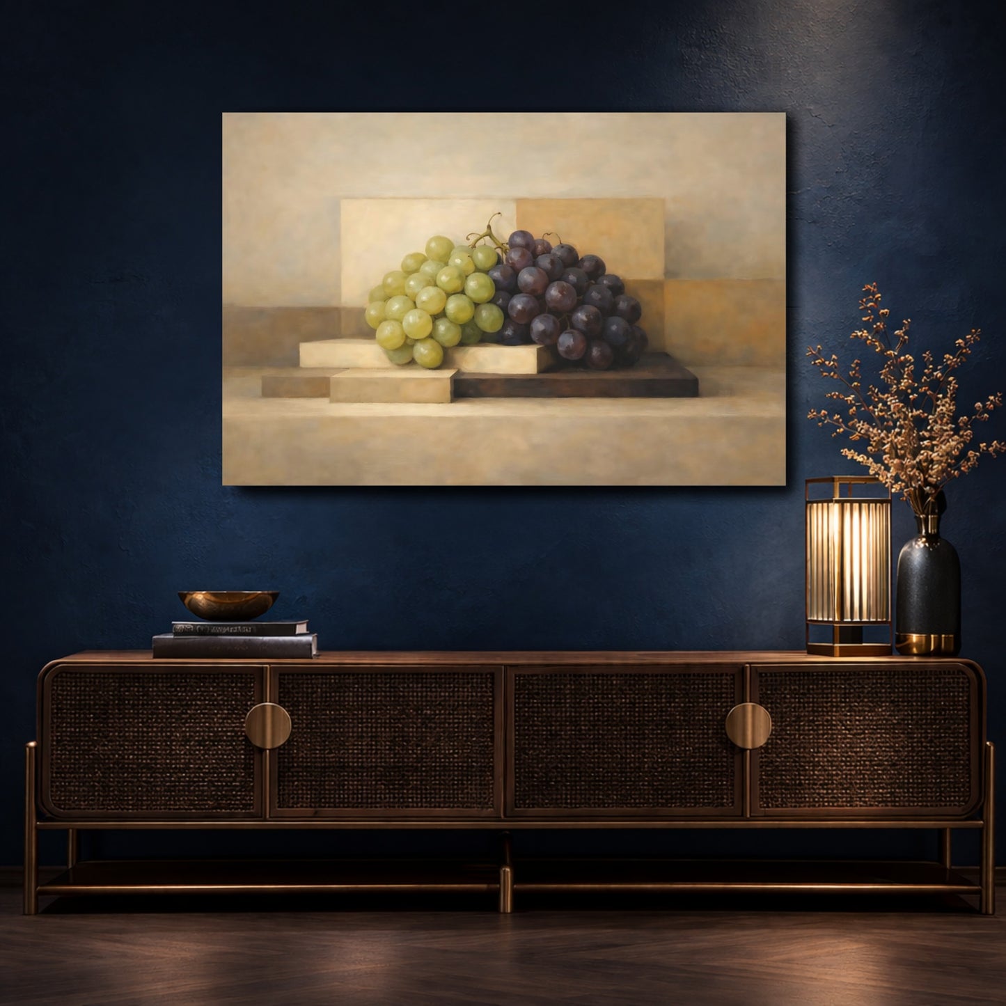 Mockup 4. Nature Grapes Green Purple Grapes shown as stretched canvas wall art