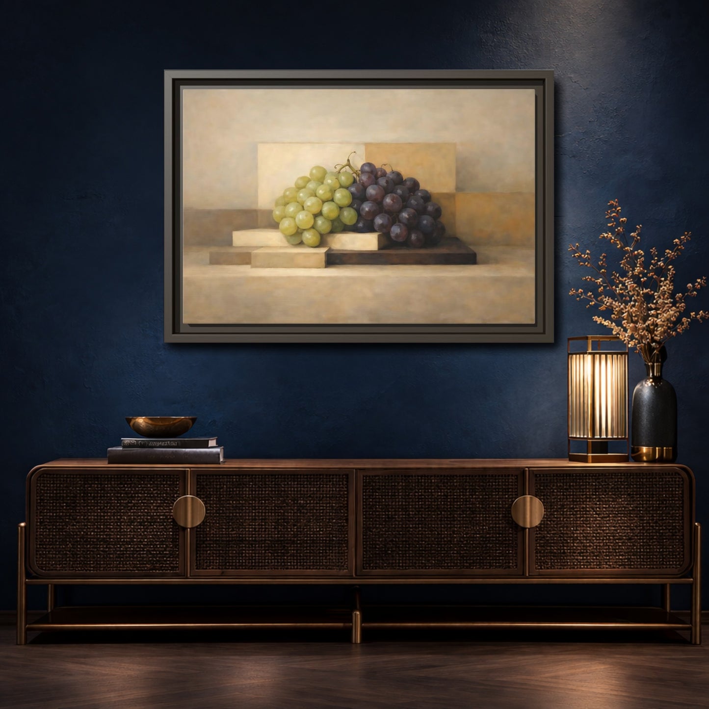 Mockup 4. Nature Grapes Green Purple Grapes shown as stretched canvas wall art