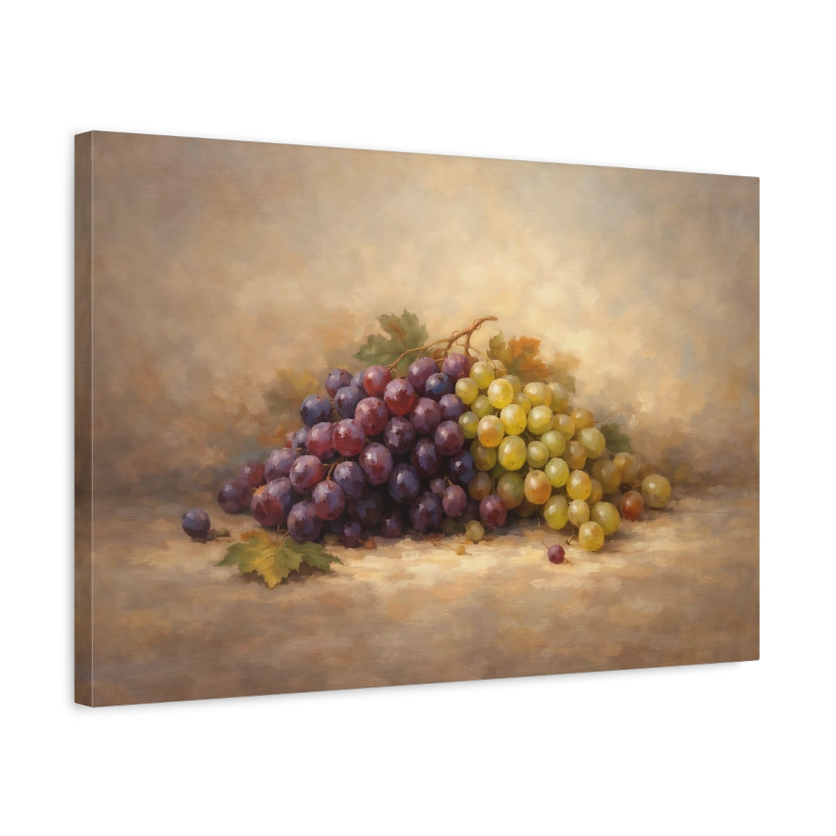 Side Mockup 3. Nature Grapes Purple Green Grapes shown as stretched canvas wall art