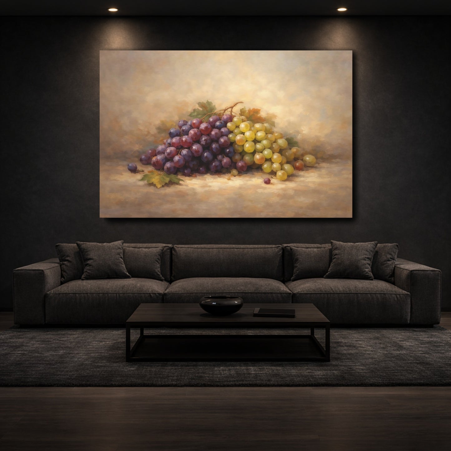 Mockup 2. Nature Grapes Purple Green Grapes shown as stretched canvas wall art