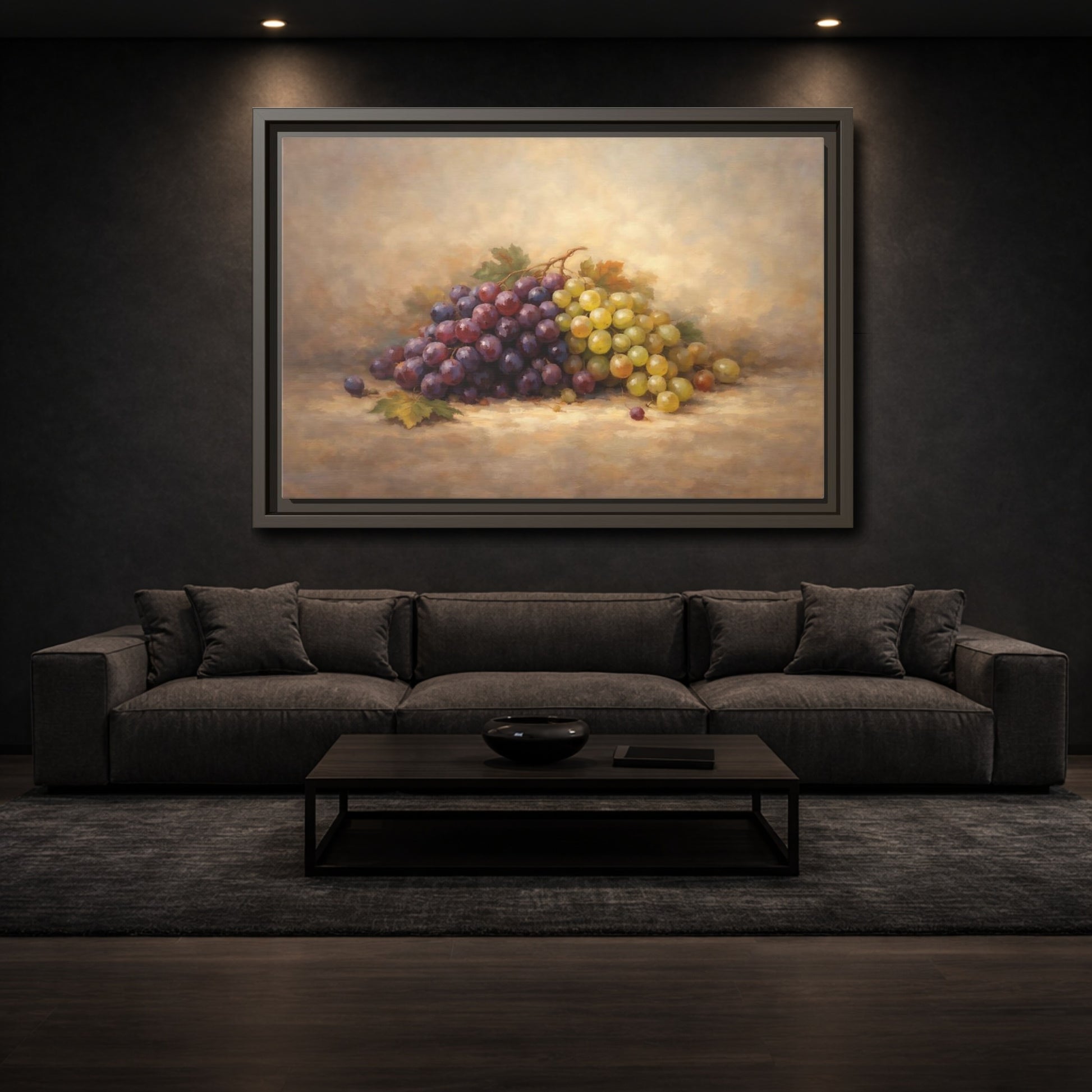 Mockup 2. Nature Grapes Purple Green Grapes shown as stretched canvas wall art