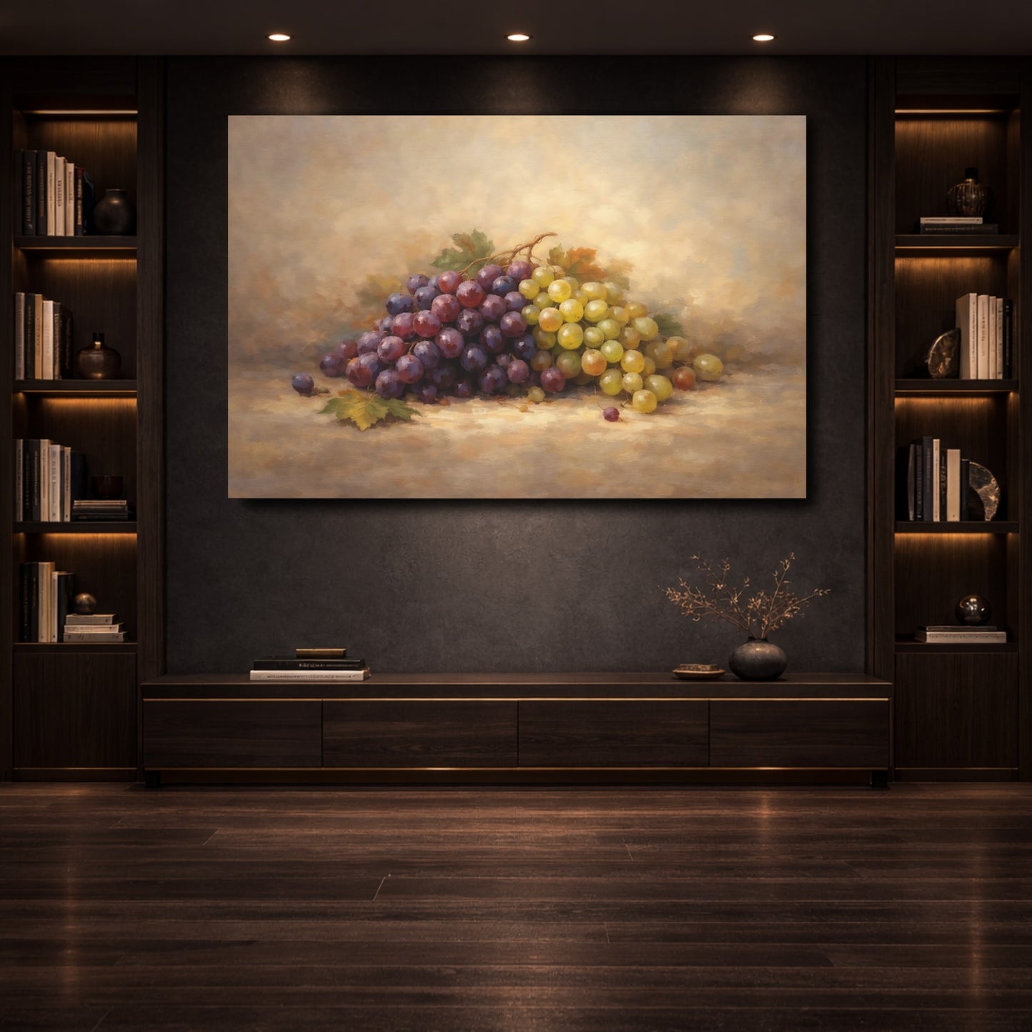 Mockup 3. Nature Grapes Purple Green Grapes shown as stretched canvas wall art